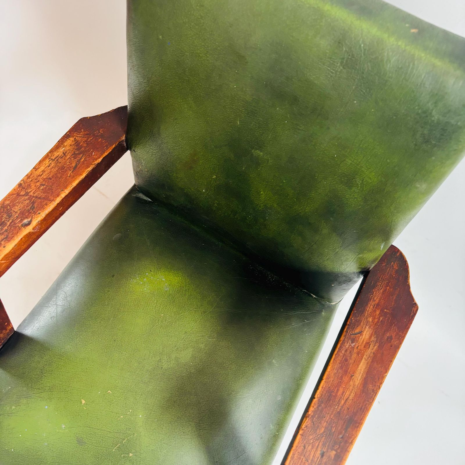 photo for sale Mid Century Modern Child's Chair: Oak & Hunter Green Leather, Scandinavian Retro Style