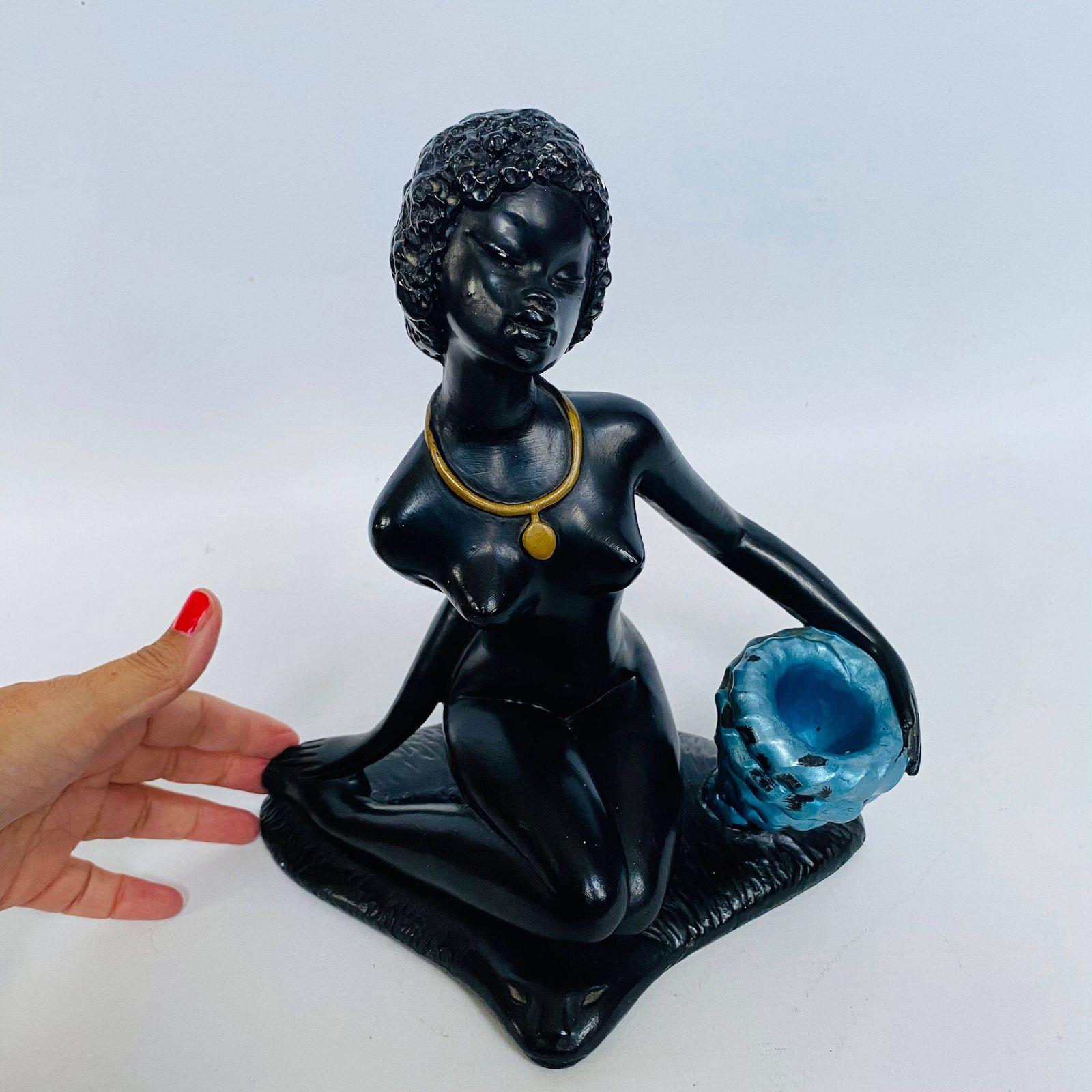 Vintage Chalkware African Woman Figurine: Mid Century Diomede Nieri Art photo Home Decor
