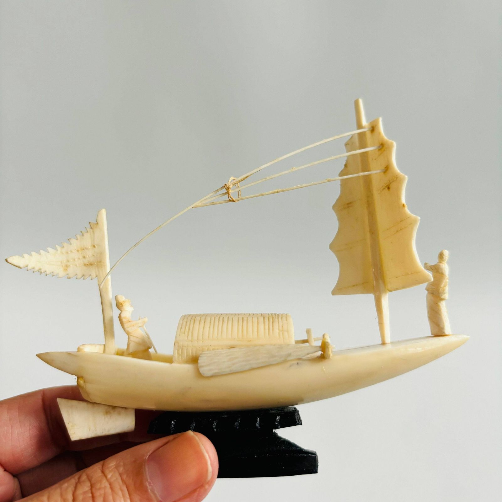 Antique Chinese Resin Ship Miniature: Fisherman Boat Ornament photo buy
