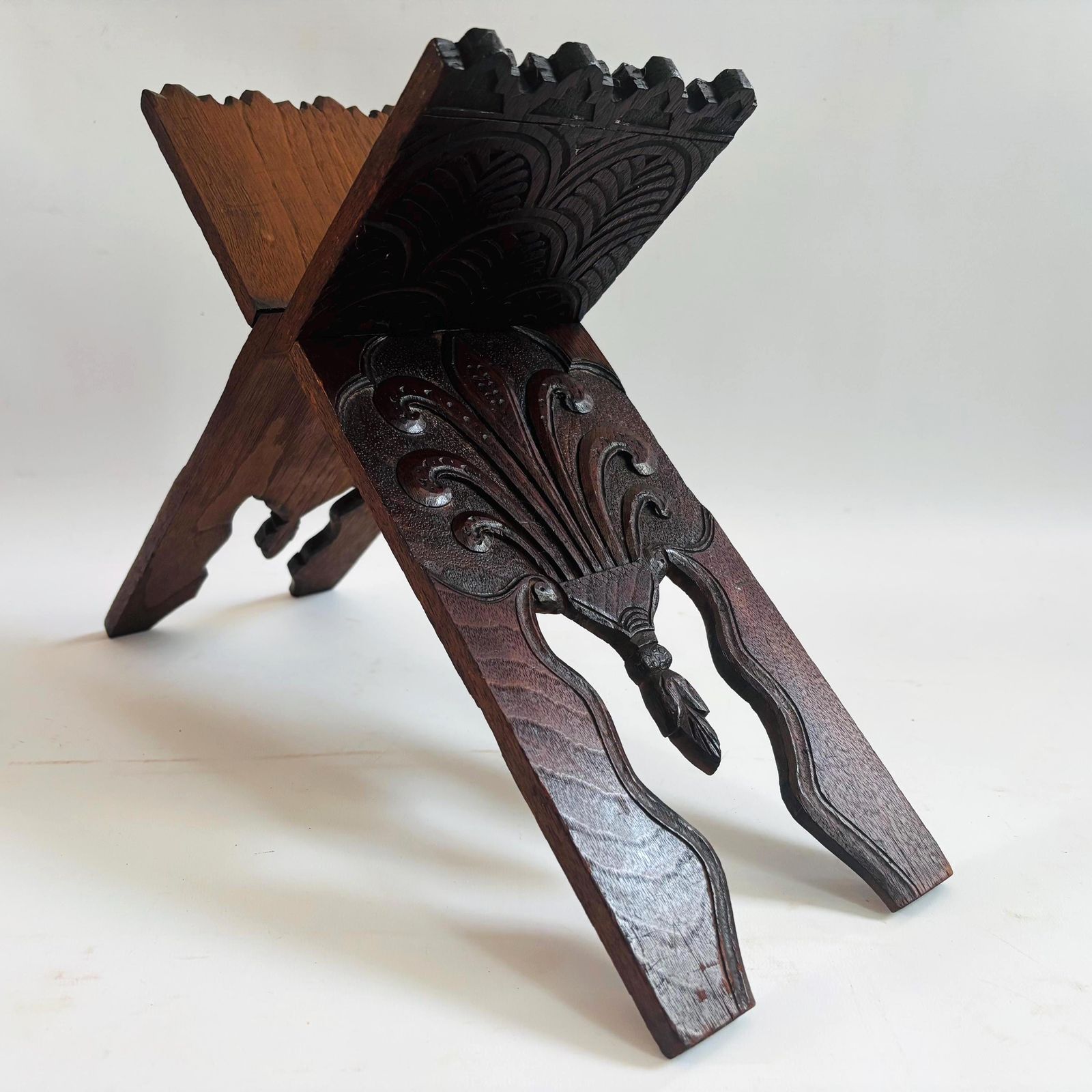 Antique Elm Wood Quran Stand: 19thc Anglo Indian Folding Lectern photo furniture