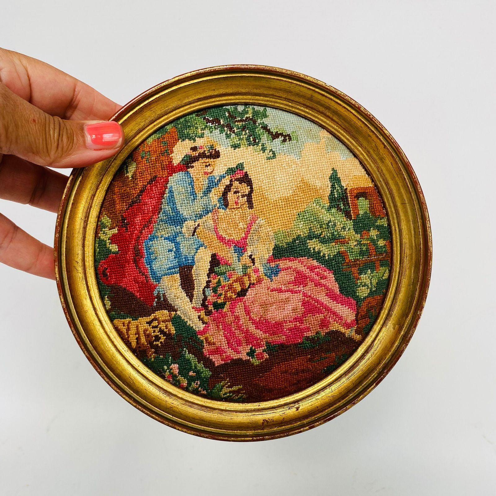 Vintage Victorian Needlepoint Pictures: Romantic Couple Tapestry Art photo Art