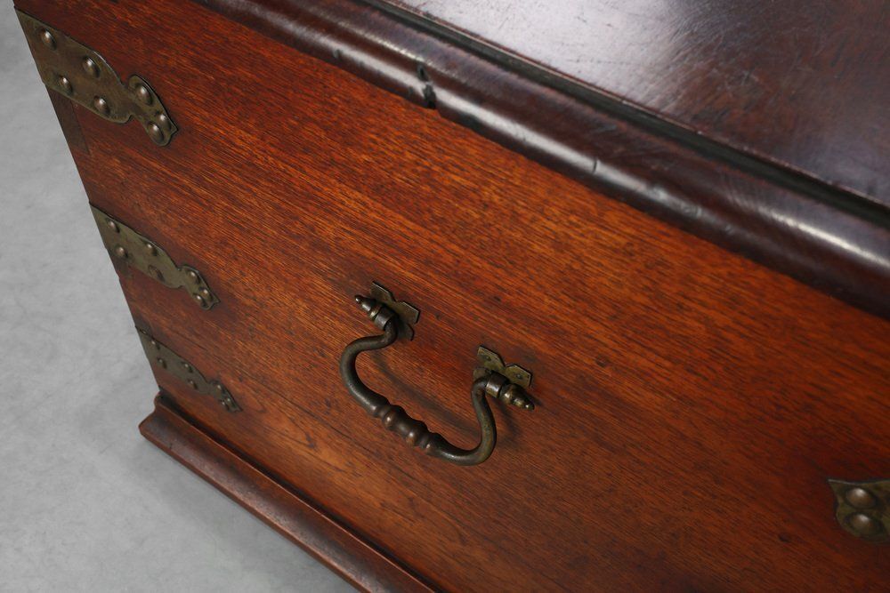 Furniture Antique 19th Century Dutch Teak Blanket Chest, Netherlands photo