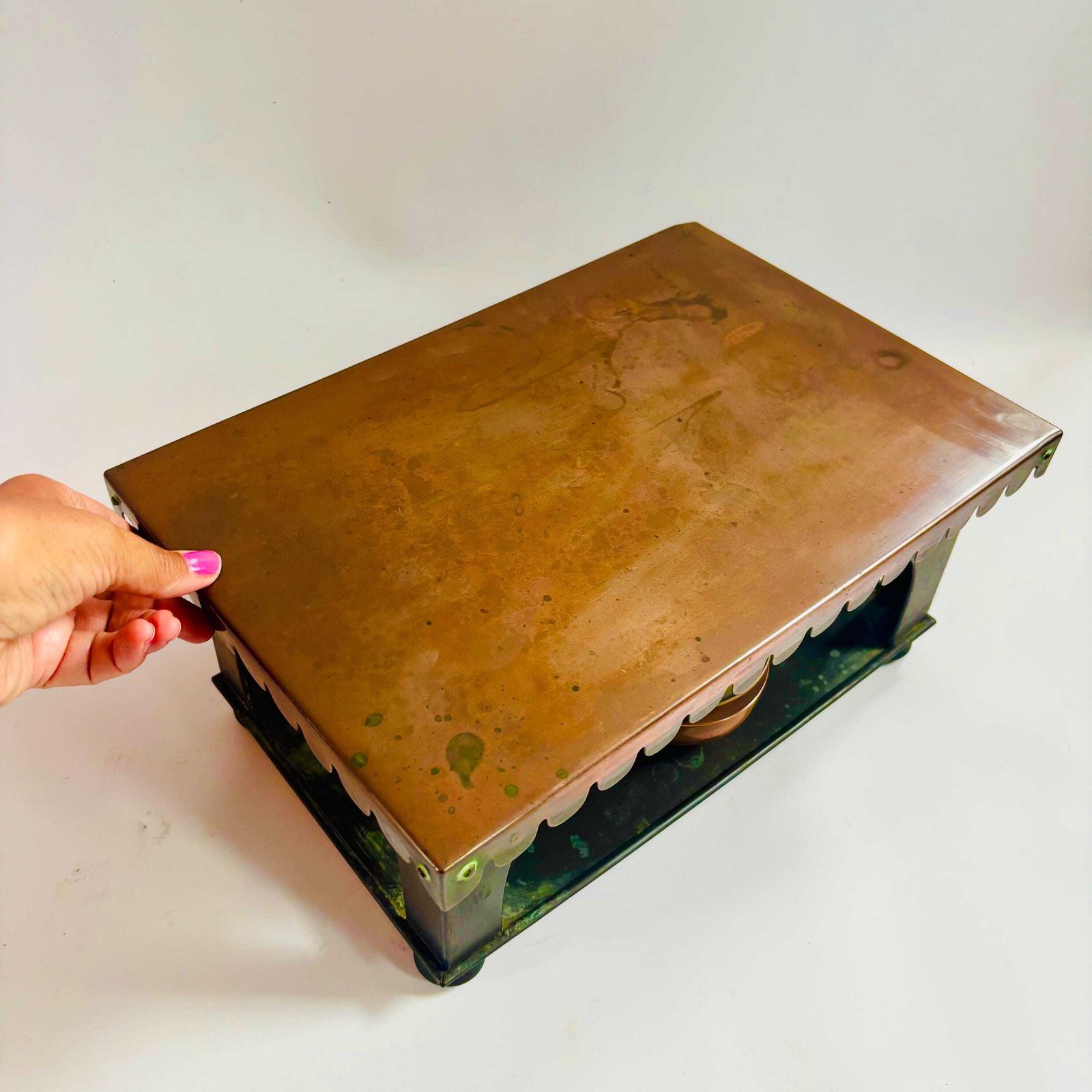 Antique Copper Chafing Dish Stand, Alexr. Boyd London, Arts & Crafts Era photo for sale