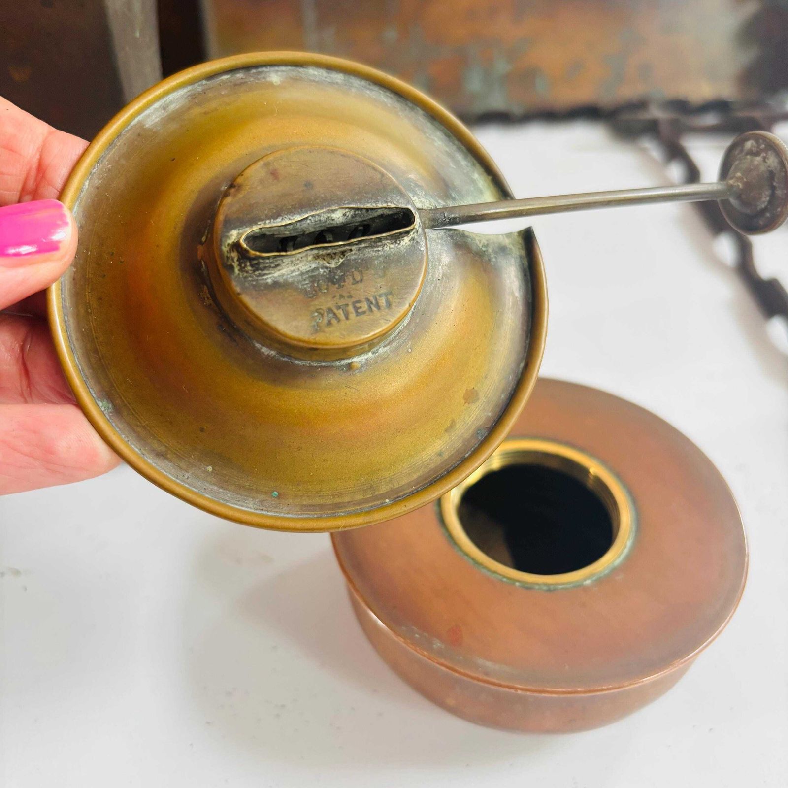photo furniture Antique Copper Chafing Dish Stand, Alexr. Boyd London, Arts & Crafts Era