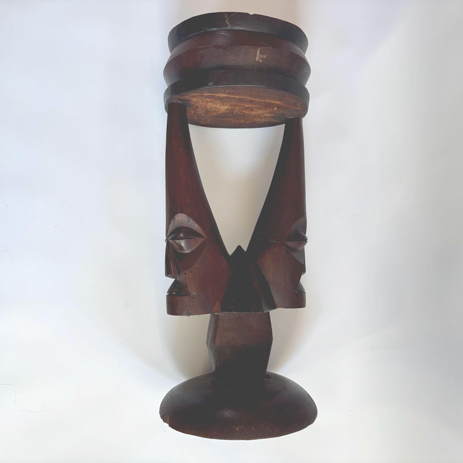 photo for sale Antique Tonga Ebony Wood Stand: 1950s African Shaman Carved Plant Stand