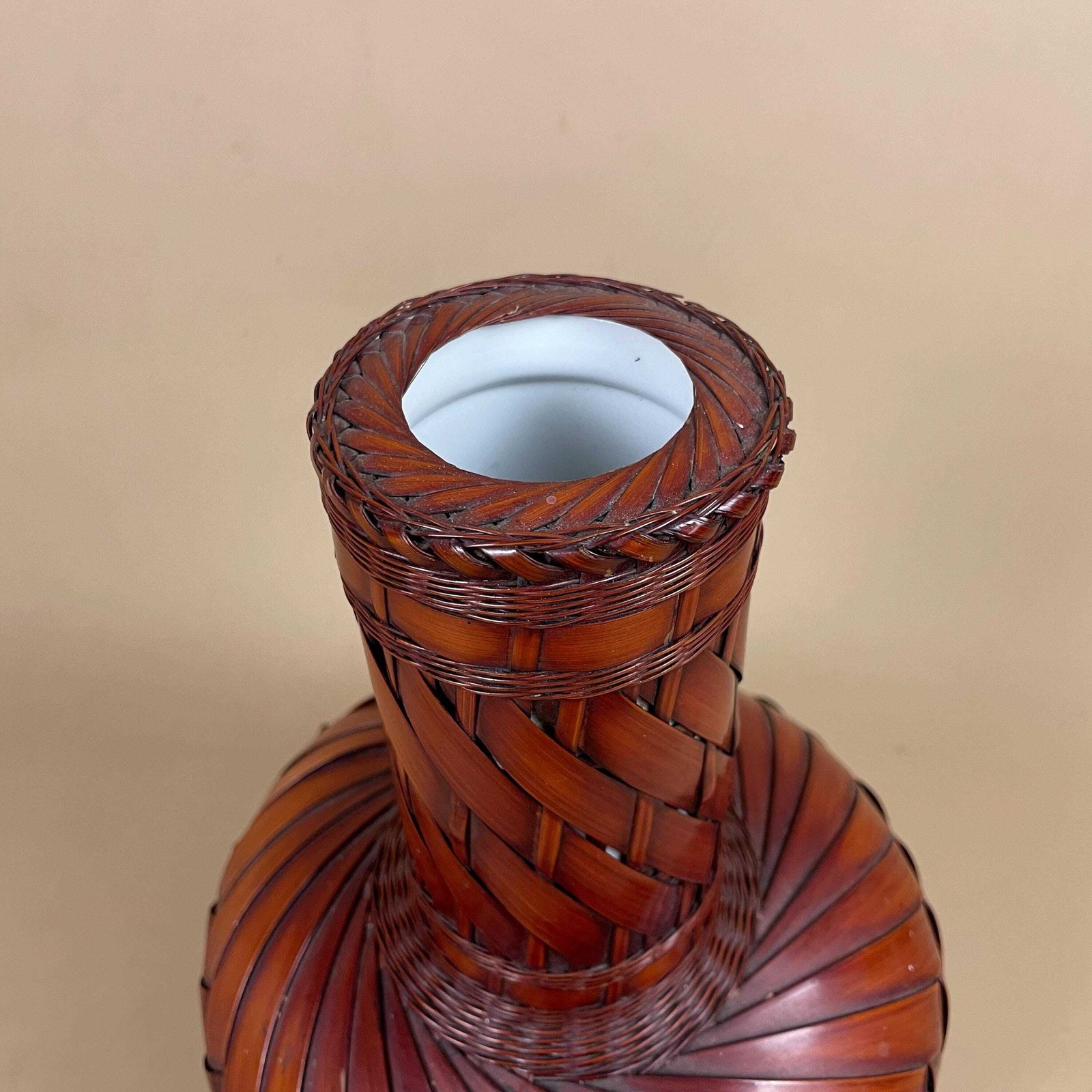 Vintage Japanese Ikebana Vase Bamboo Woven Ceramic Inner C.1950s Table Display Mid Century Decor Hand Woven Natural Home Accent photo Home Decor