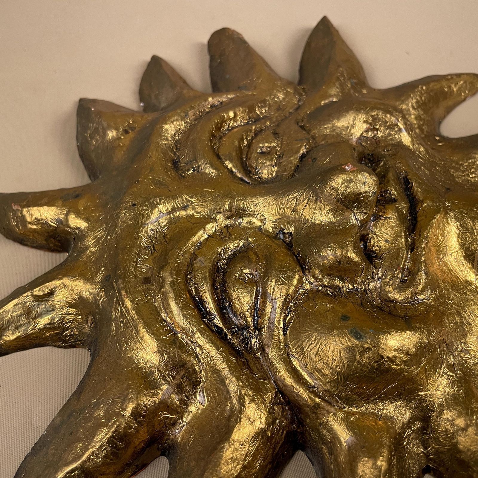 Gold Sun Face Wall Hanging By Sue Hofman Celestial Art Clay Decor Painted Quirky Artwork photo buy