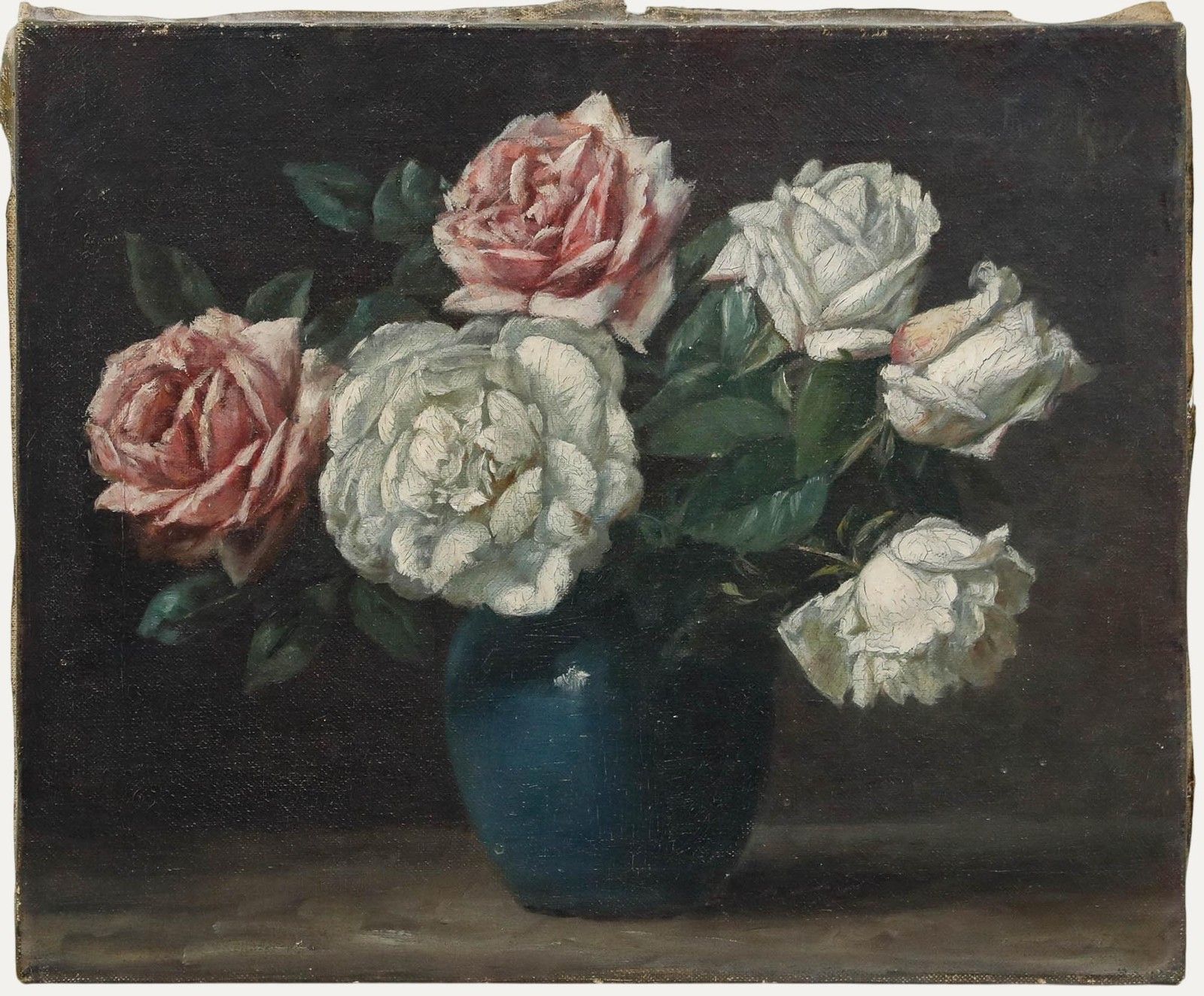 Frans Kops (1873 1951) Early 20th Century Oil, Pink & White Roses