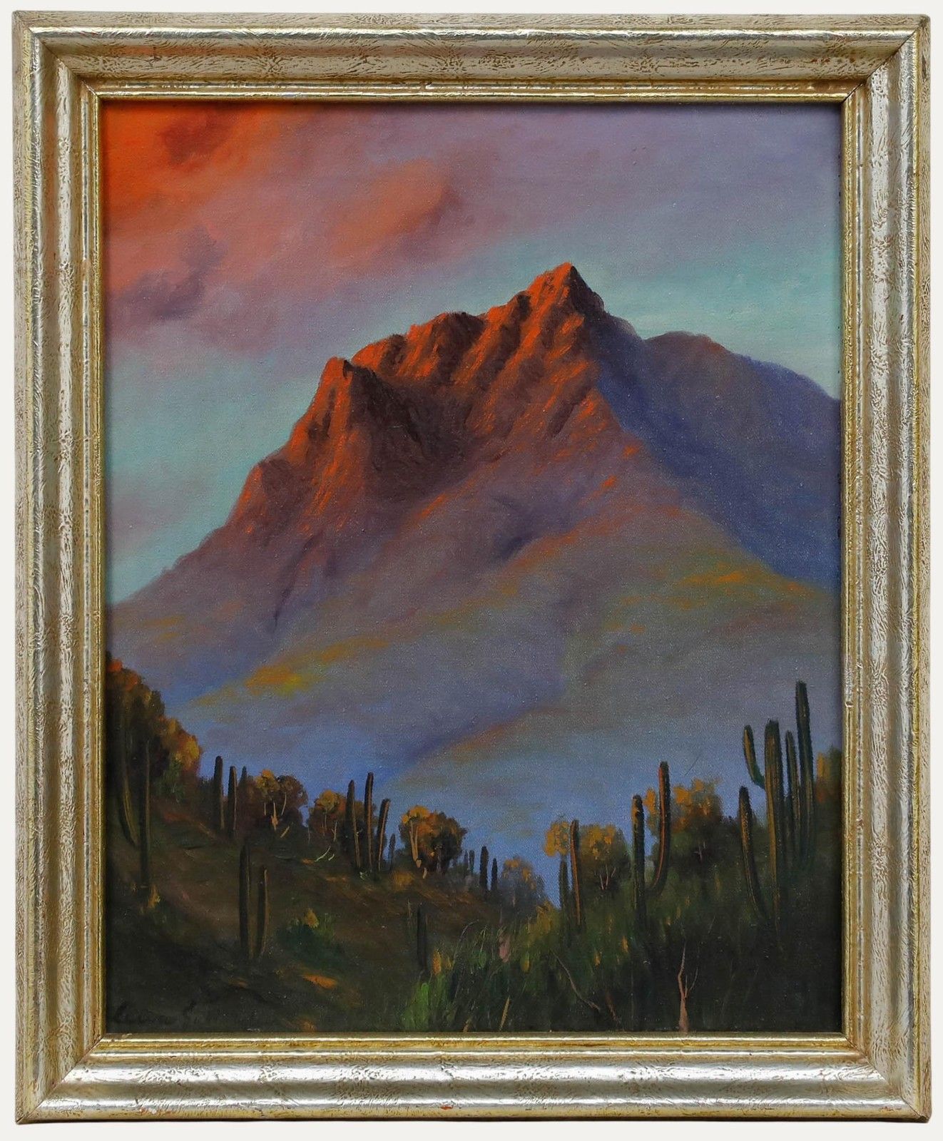 Lena Suttington Framed 20th Century Oil, Desert Mountains At Sunset