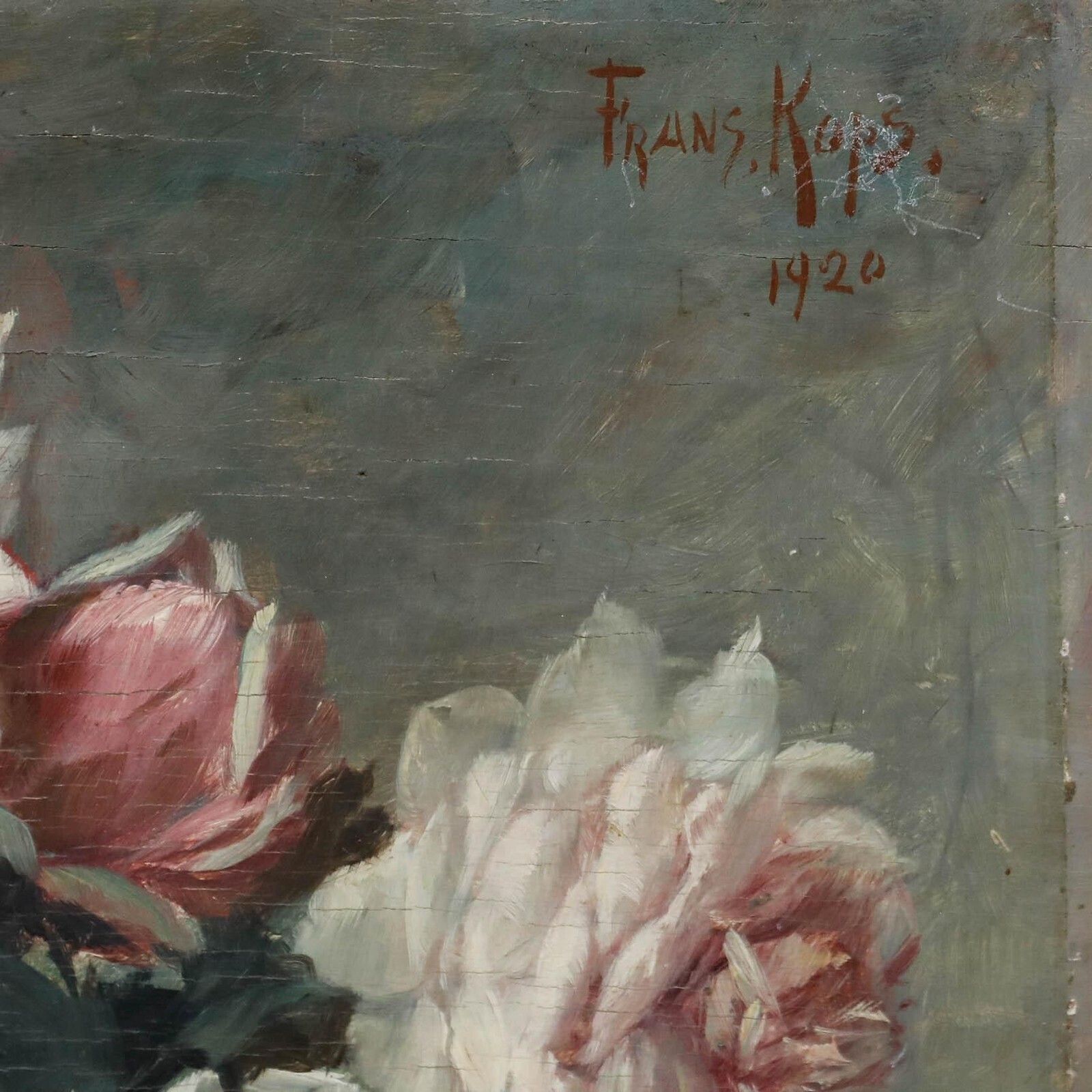 Frans Kops (1873 1951) Early 20th Century Oil, Roses In A Vase photo vinterior