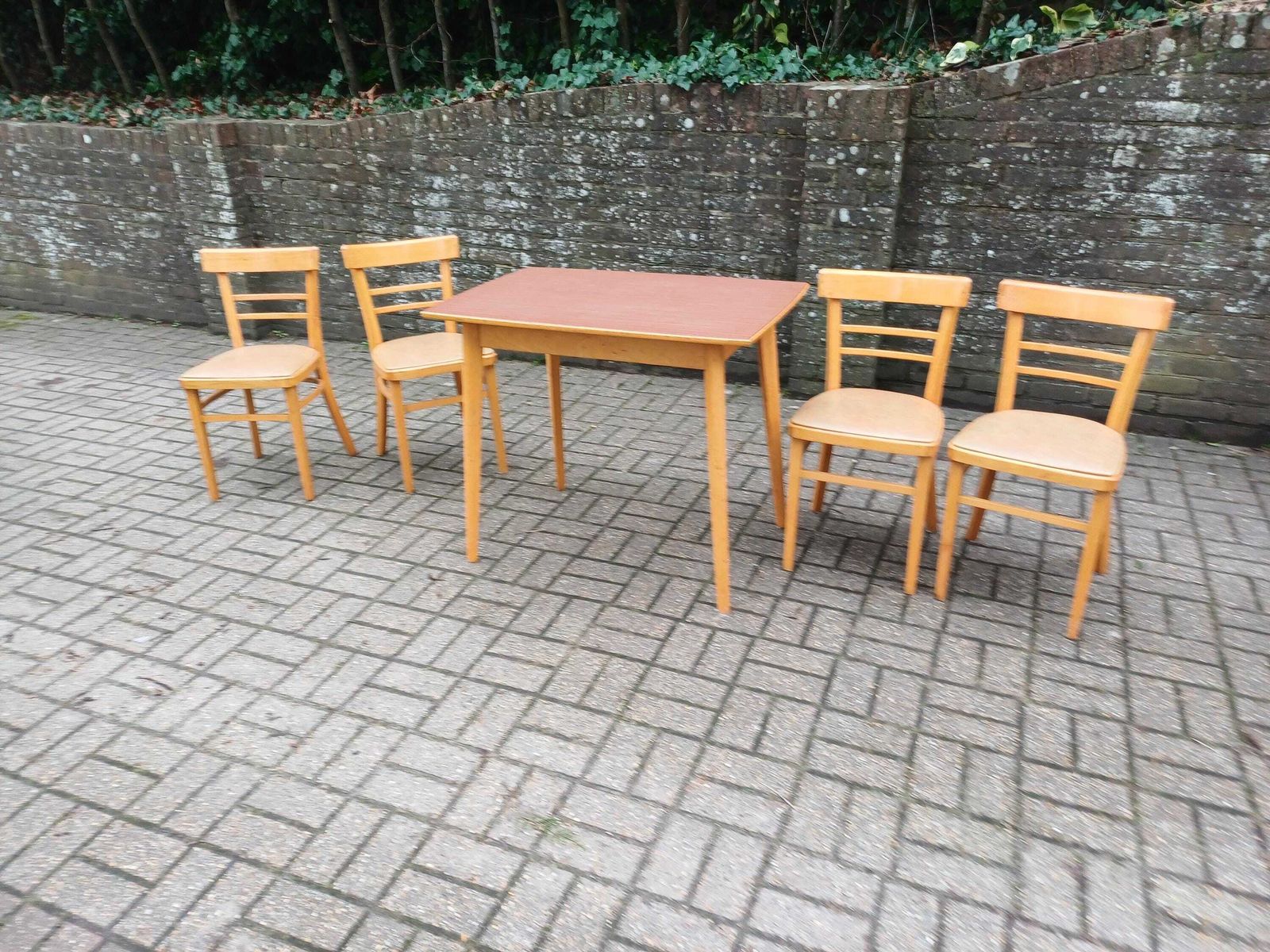 Vintage Retro 1960s 1970s Beech Dining Table And Four Chairs Set Formica Top Vintage Mid Century Kitchen Furniture Set photo vintage