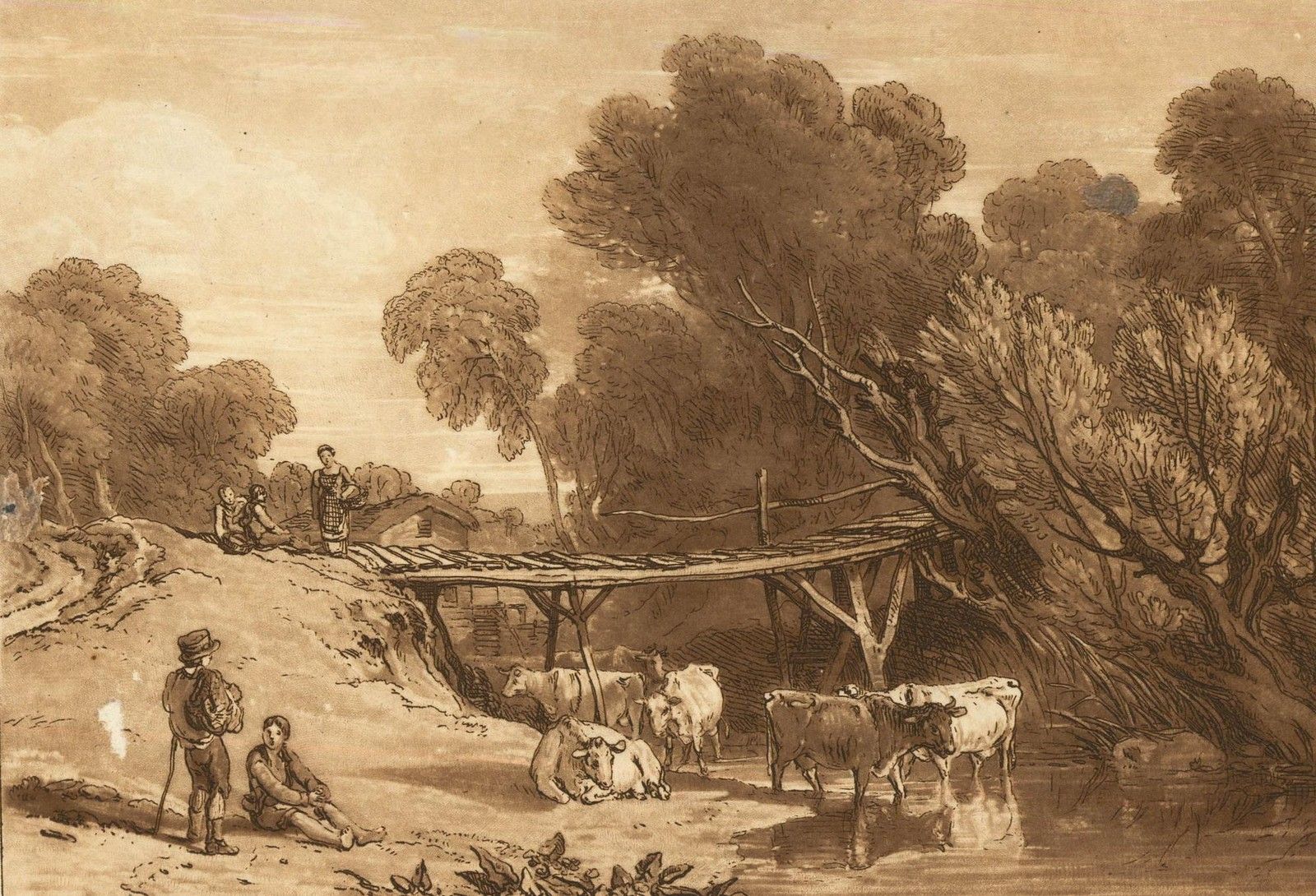 J.M.W. Turner (1775 1851) And C. Turner (1773 1857) Etching, Bridge And Cows photo furniture