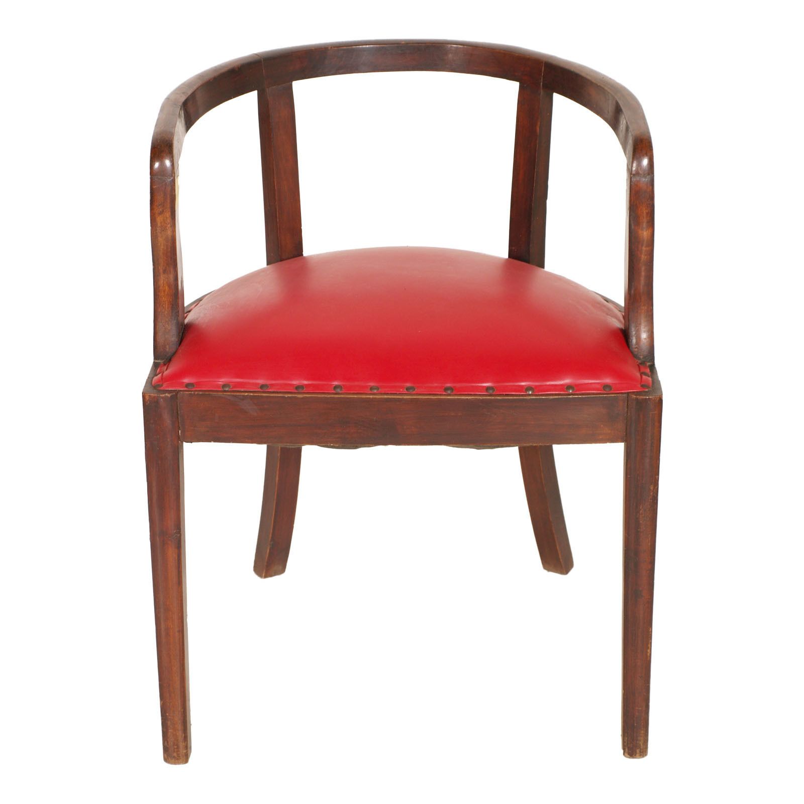 French 1920s Art Deco Armchair In Brown Walnut, Red Skin Color Jules Leleu Style photo vinterior