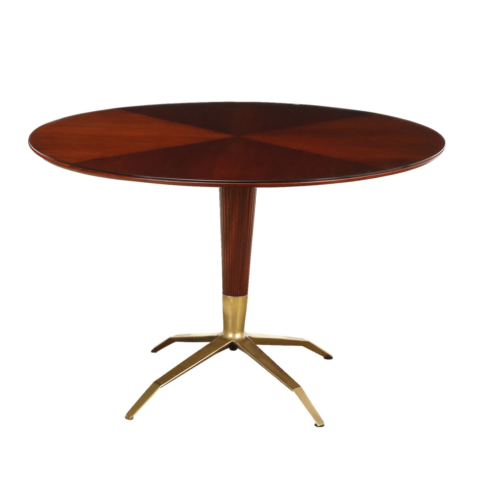 Vintage Table Mahogany Veneer Brass Design Italy 1950s 60s