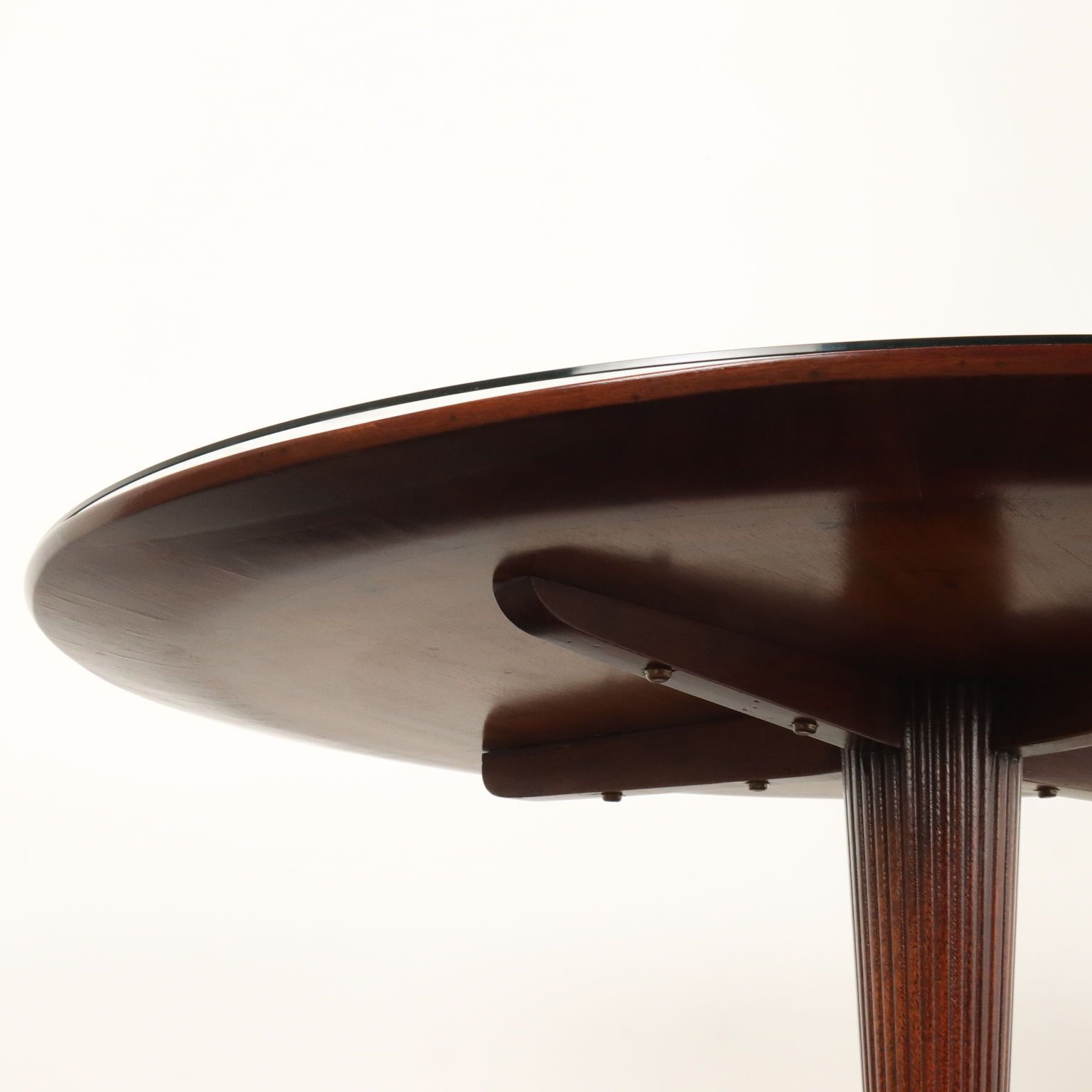 Vintage Table Mahogany Veneer Brass Design Italy 1950s 60s photo vintage