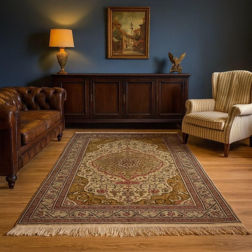Antique Kaisery Carpet Cotton Wool Thin Knot Turkey 90 X 58 In photo furniture