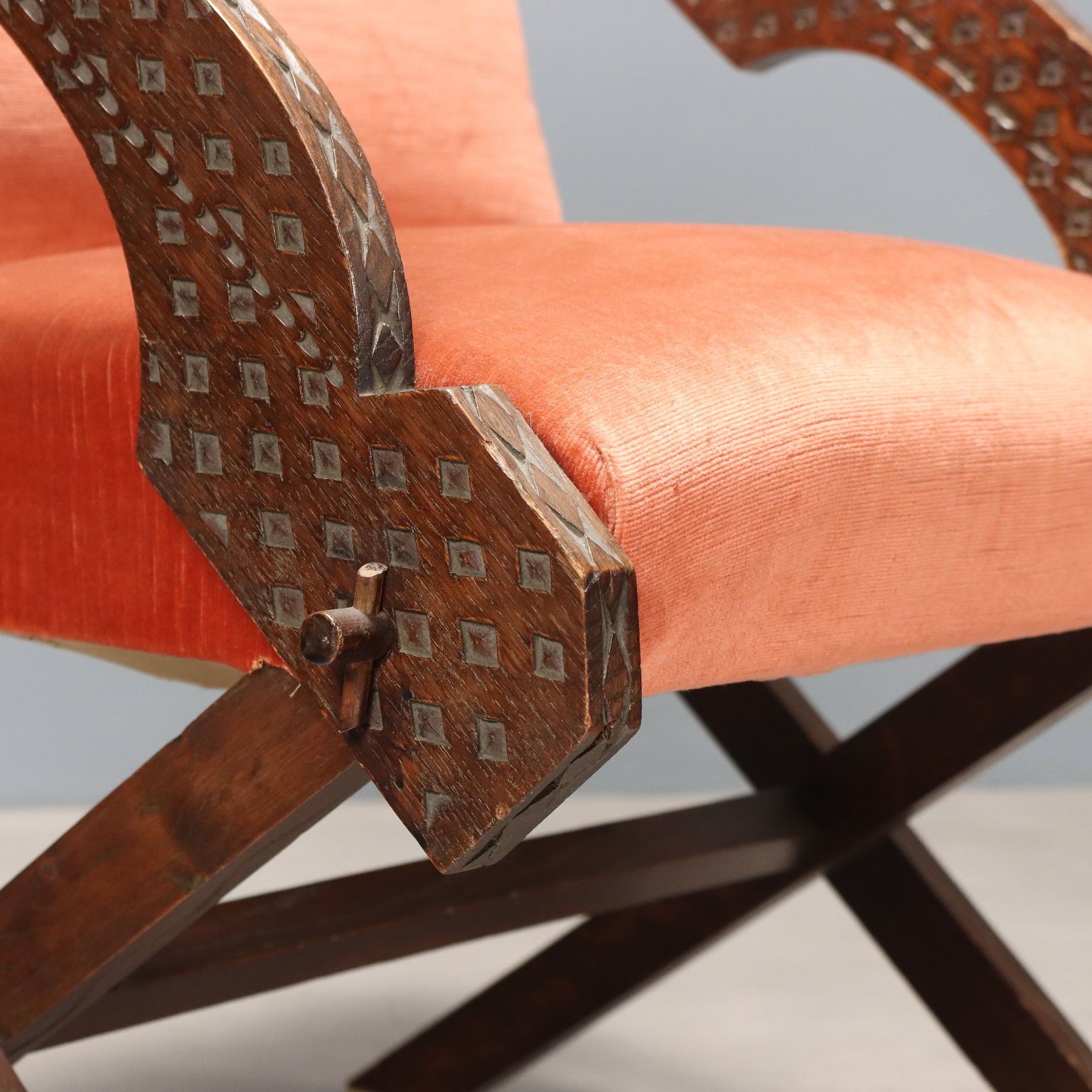 Vintage Armchair Wood Fabric Foam Design Italy 1960s photo Furniture