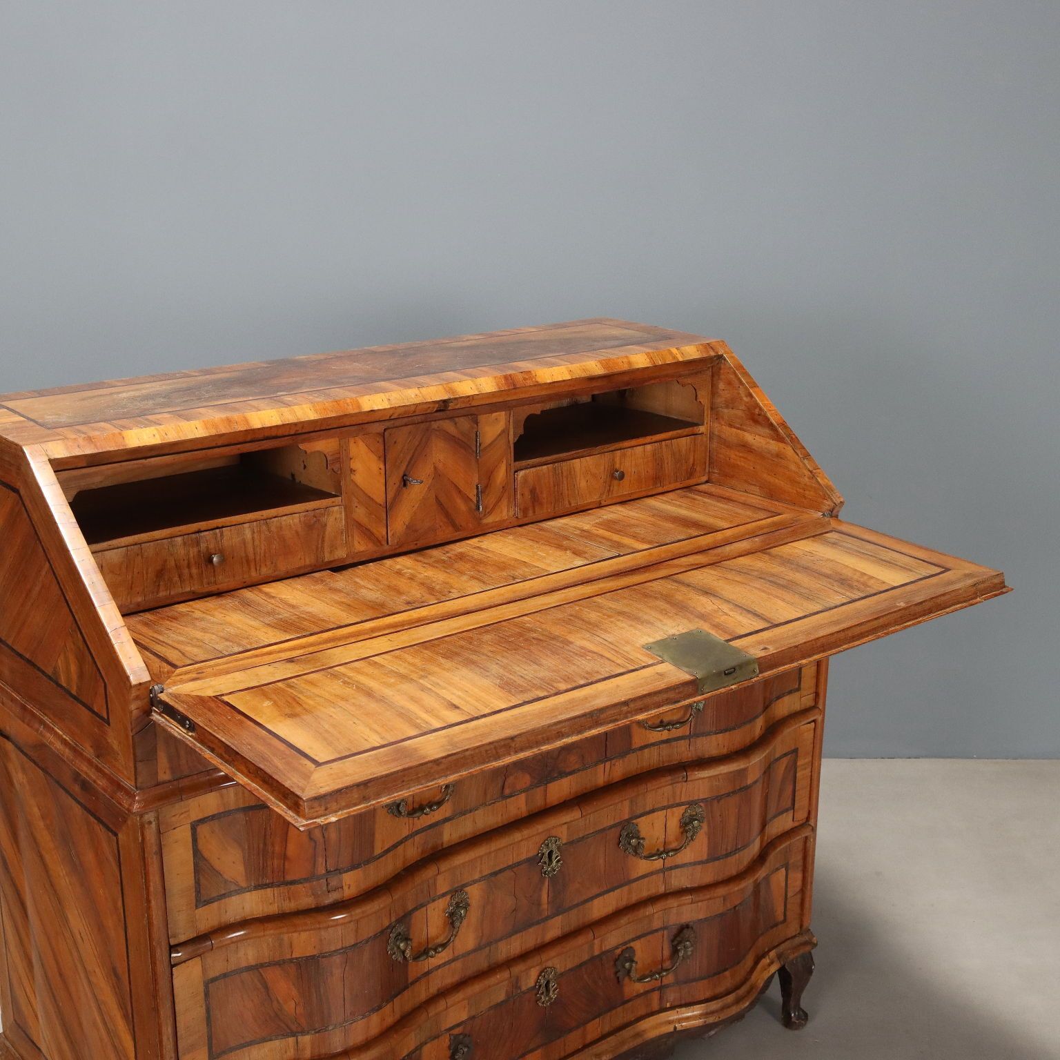 Baroque Flap Cabinet Walnut Bronze Italy XVIII Century photo for sale