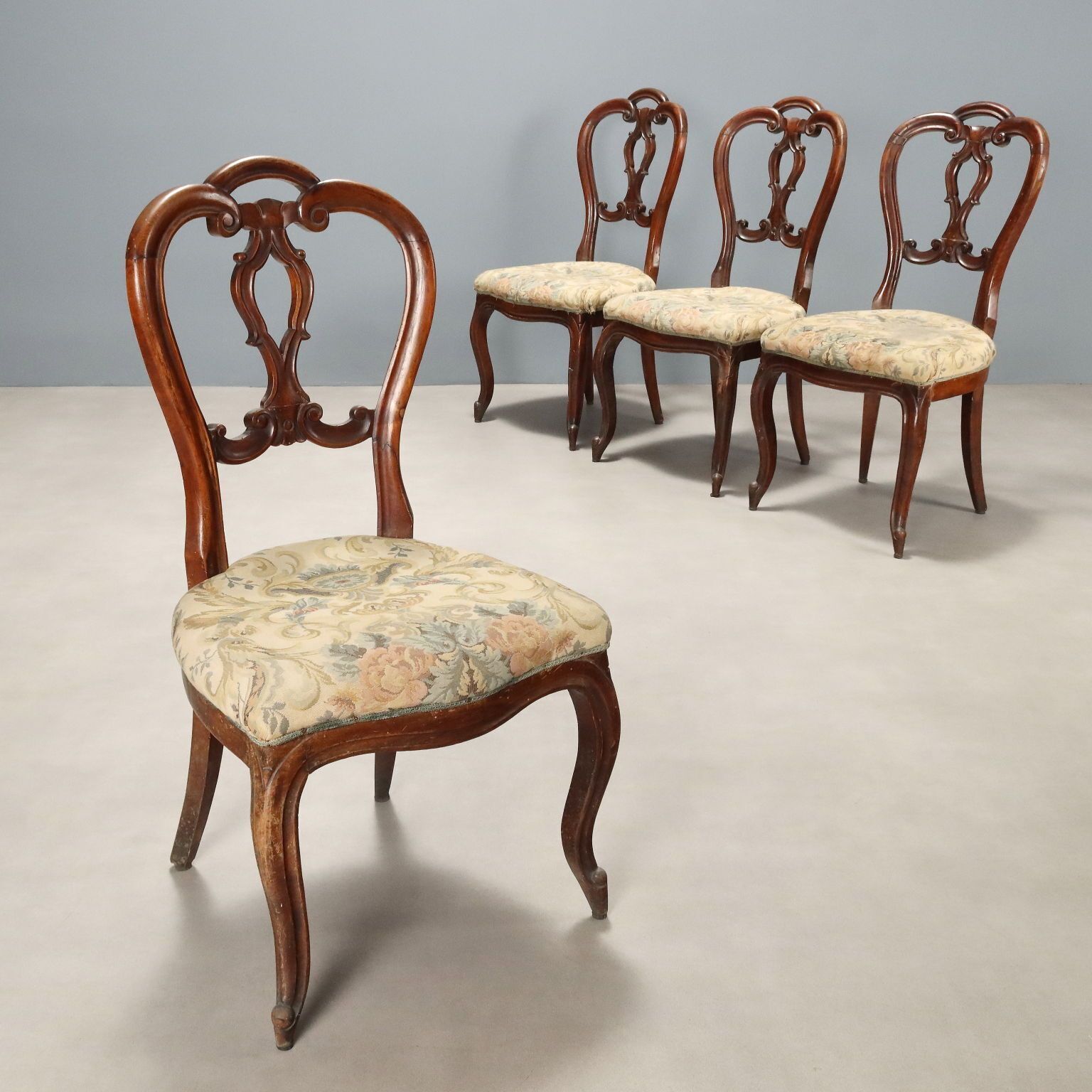 Chairs Louis Philippe Walnut Padded Seat Italy XIX Century