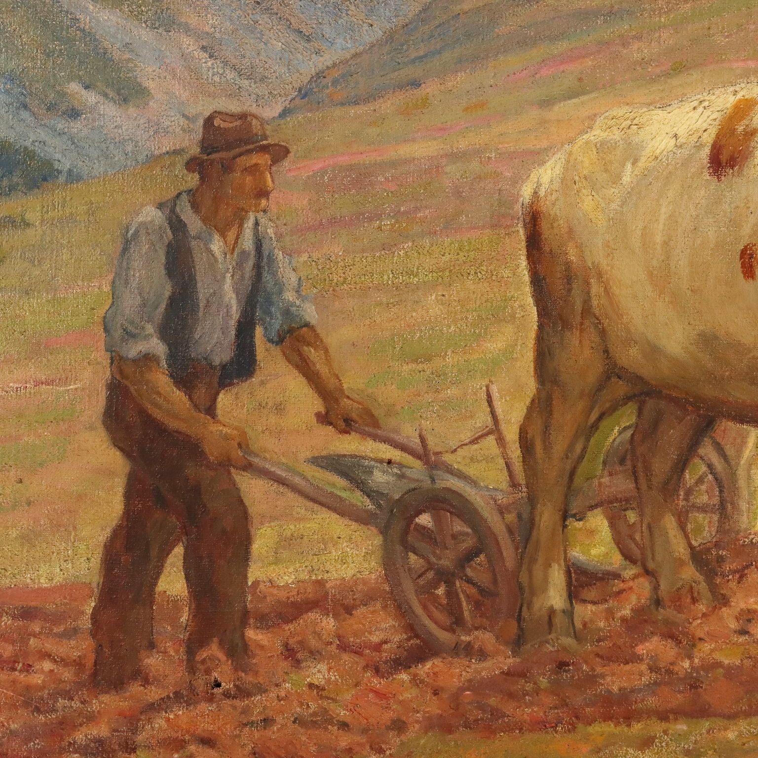 Antique Painting Signed Clovis Terraire Ploughing In Bugey '900 photo Art