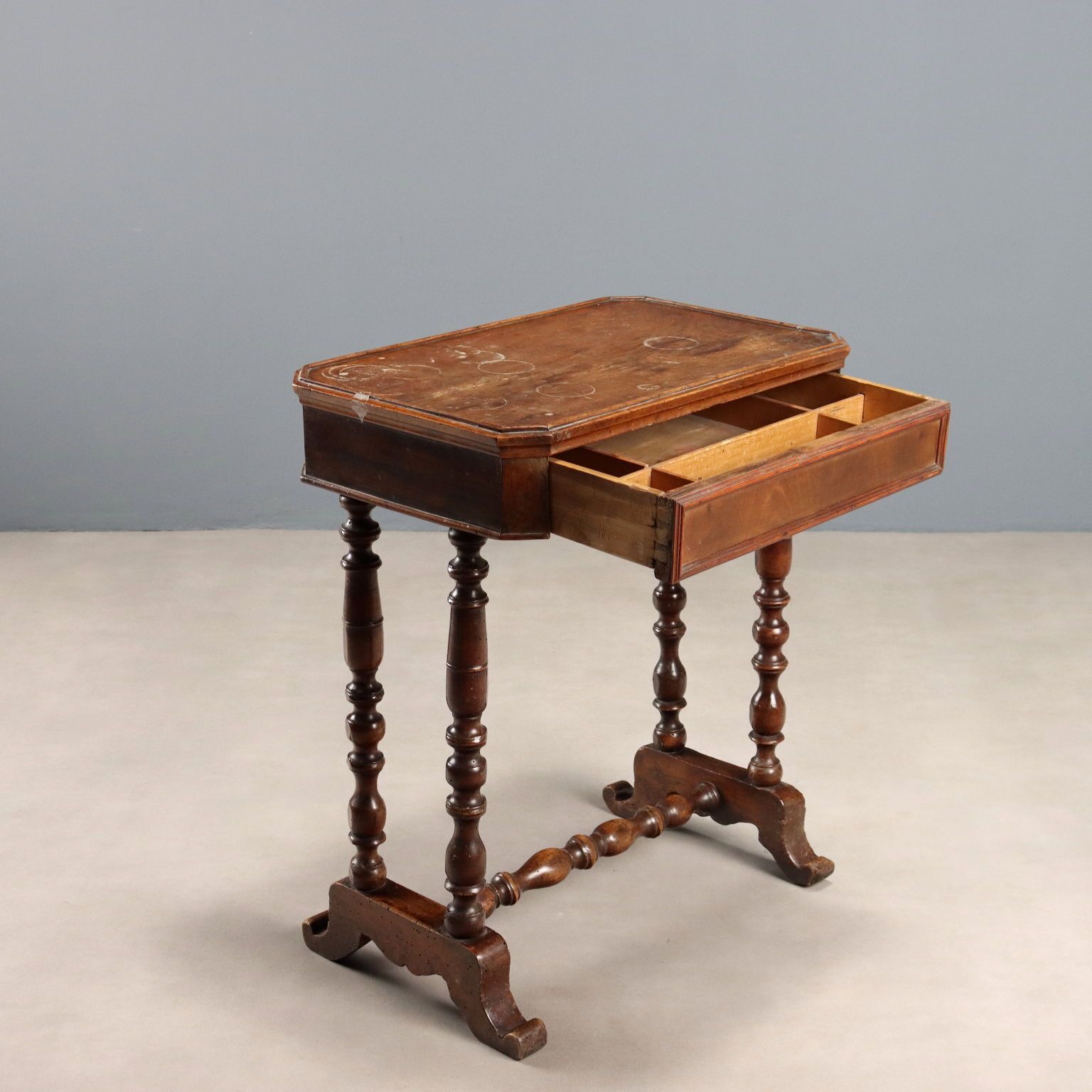 Antique Sewing Table Walnut With Drawer Italy Mid XIX Century photo for sale