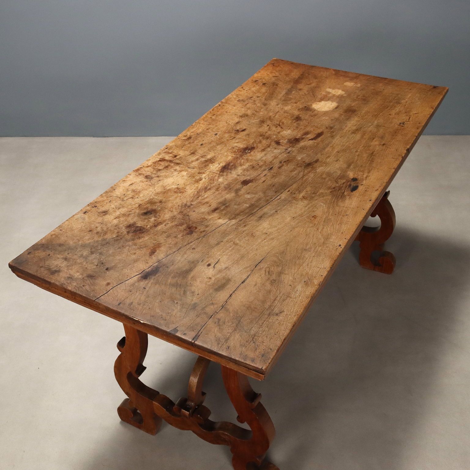 Antique Refectory Table Walnut Shaped Feet Italy XIX Century photo vinterior