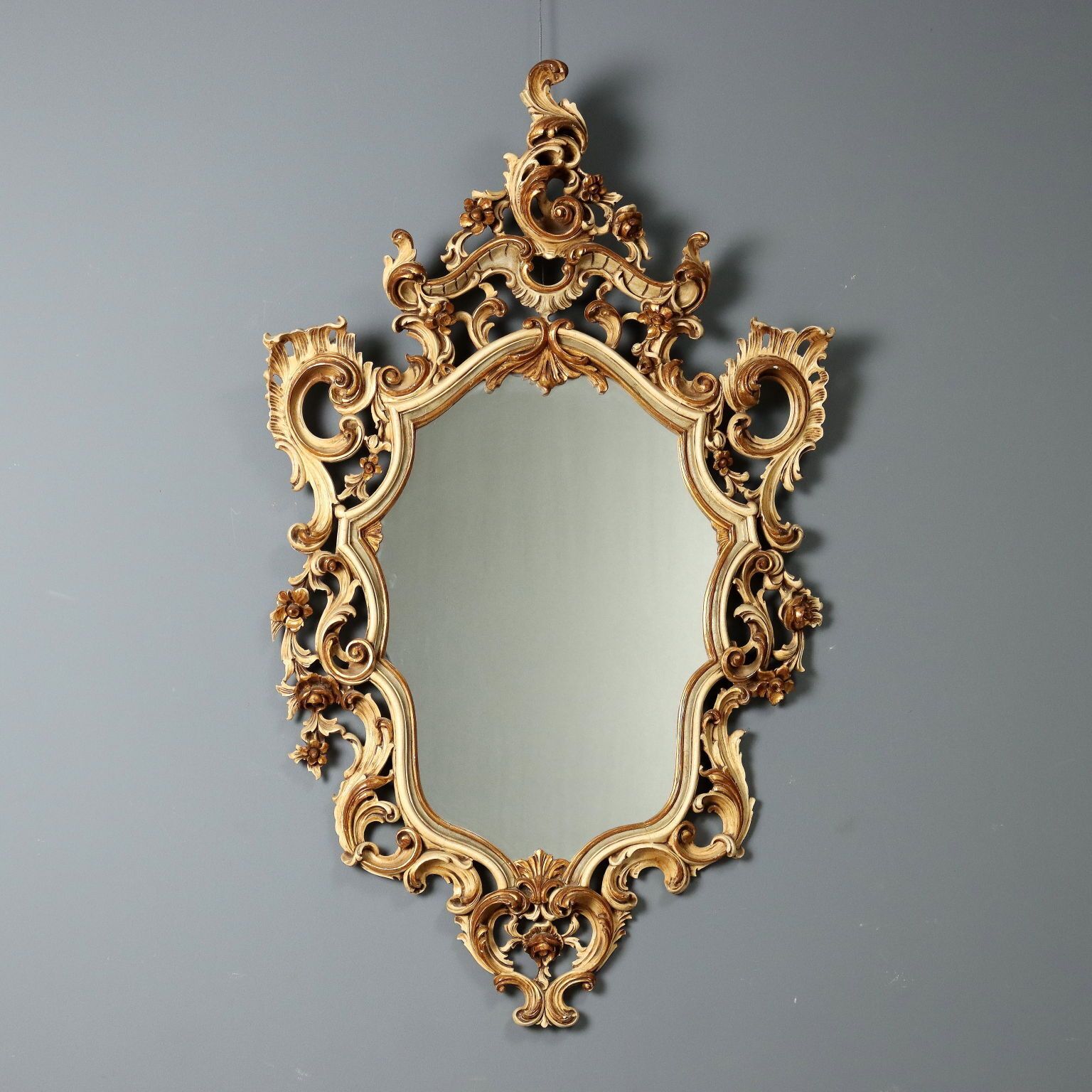 Antique Mirror Gilded Lacquered Wood Italy Early XX Century