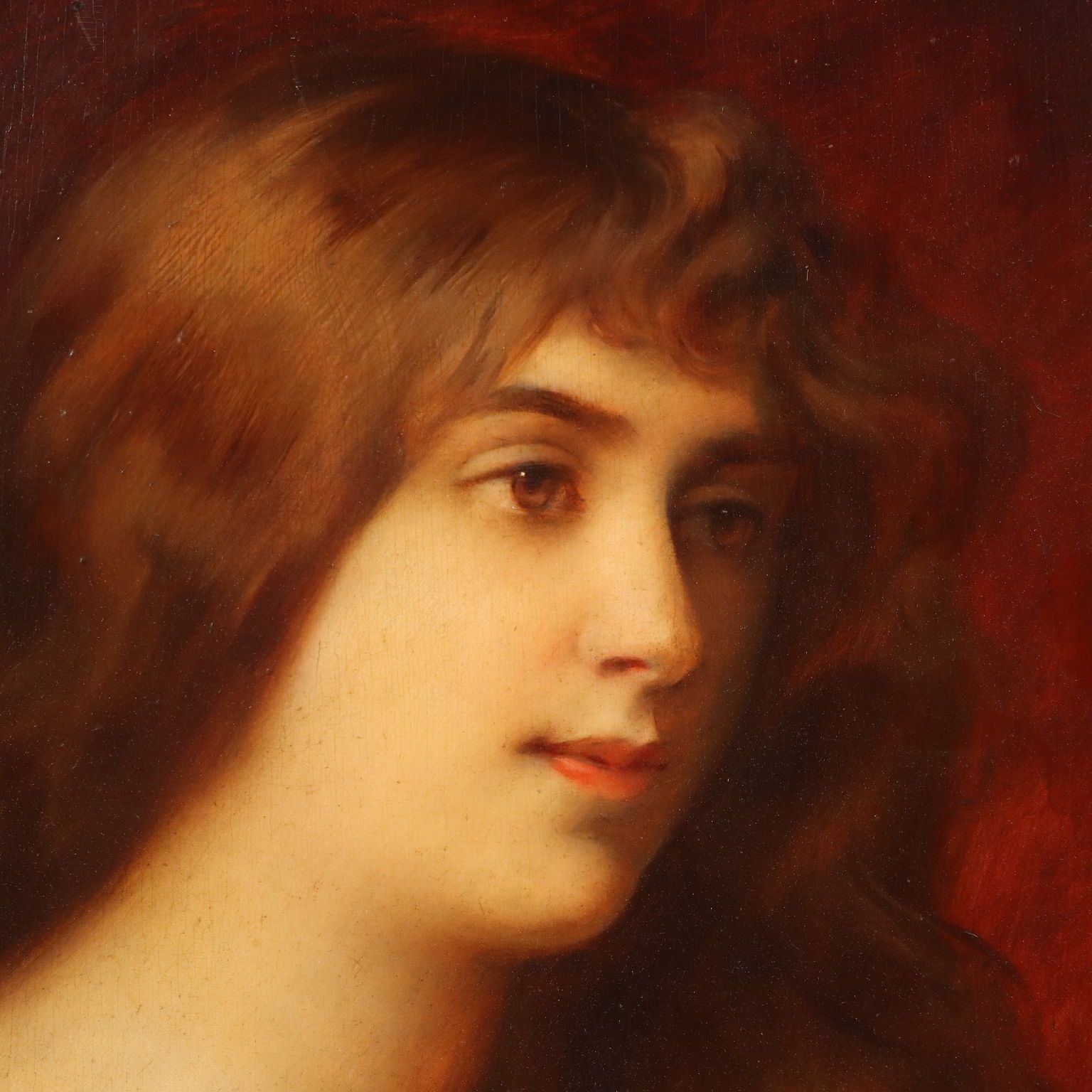 Antique Painting Edouard D'otemar Portrait Of A Young Woman '800 photo Art