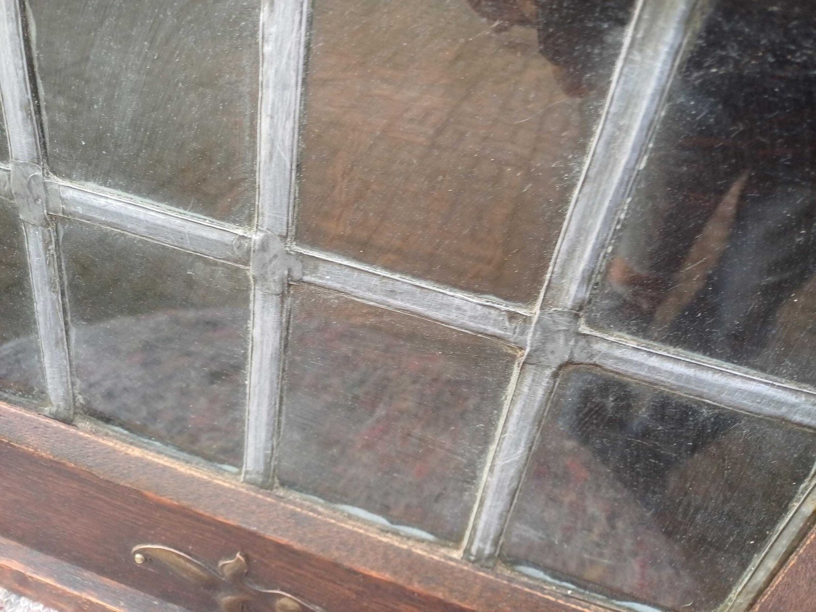 Antique Arts And Crafts Oak Wall Cabinet Shelf Art Nouveau Leaded Glass Cupboard Art Nouveau Hanging Storage Unit photo for sale