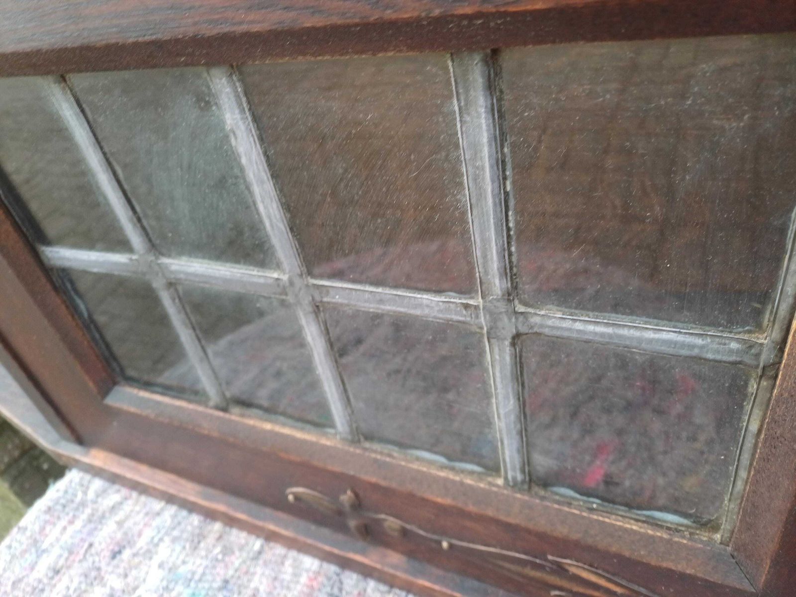 Antique Arts And Crafts Oak Wall Cabinet Shelf Art Nouveau Leaded Glass Cupboard Art Nouveau Hanging Storage Unit photo vintage