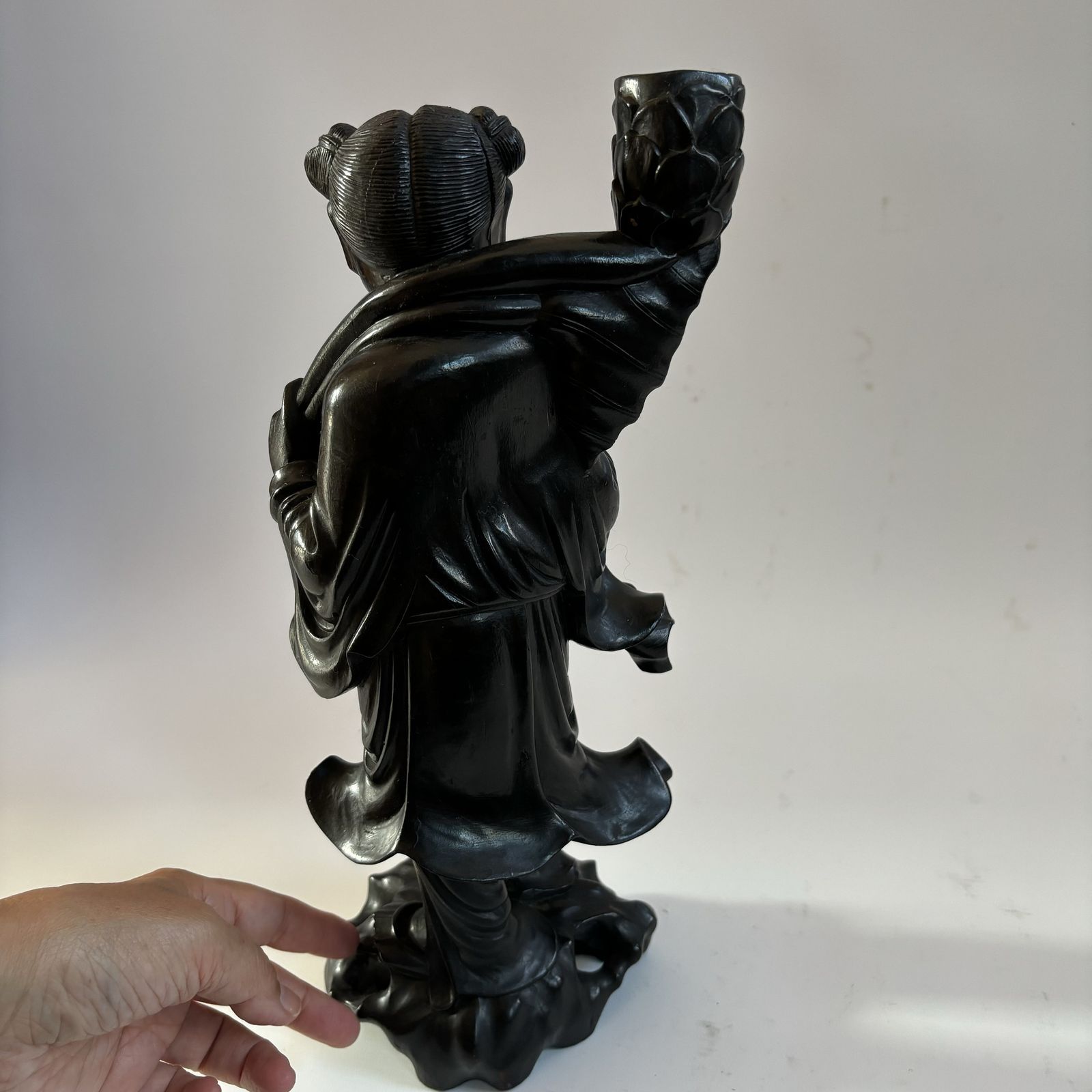 Antique Chinese Red Sandalwood Carved Immortal Figure With Bird photo vintage