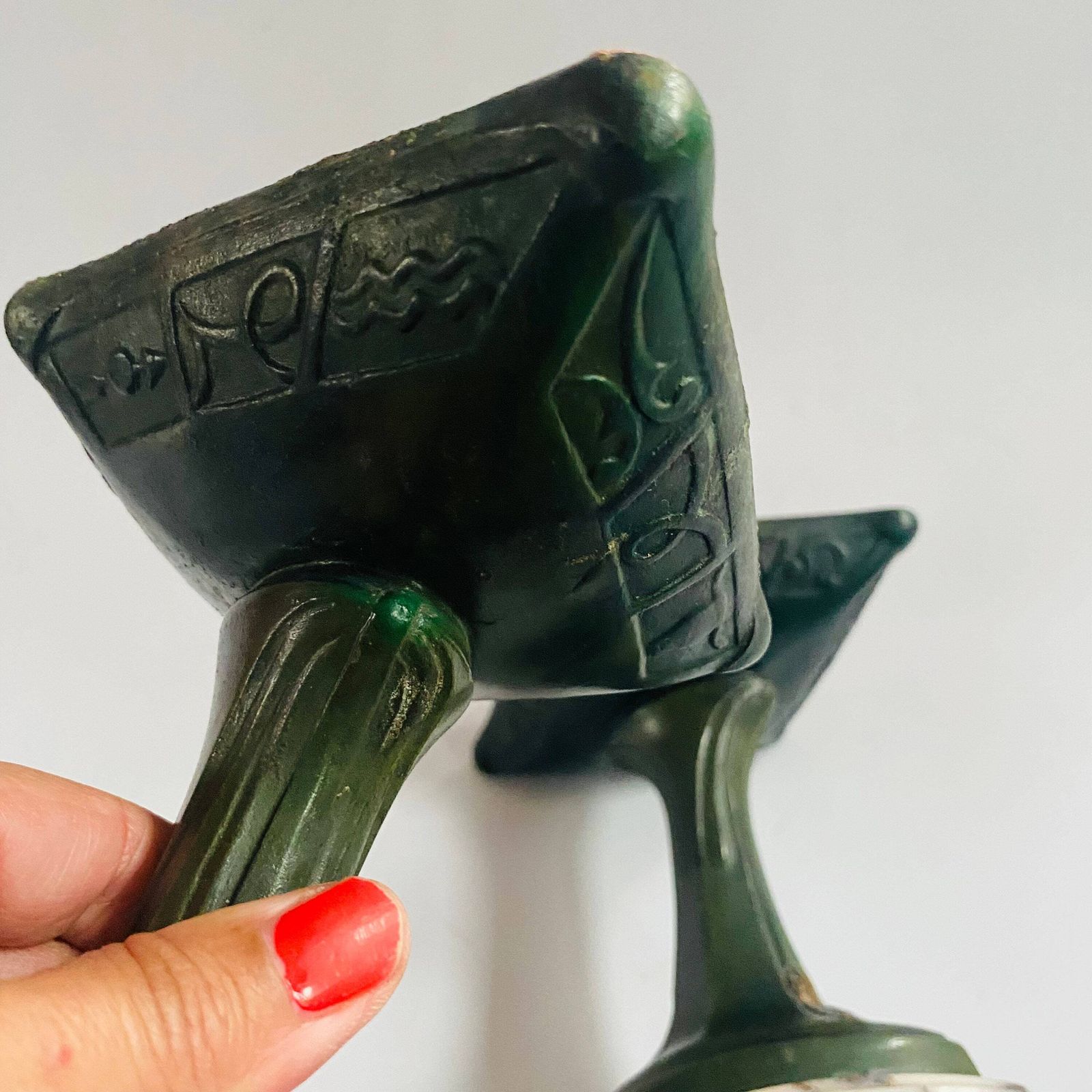 Antique French Bronze & Sienna Marble Cassolettes: Egyptian Hieroglyphs Fireplace Urns photo vinterior