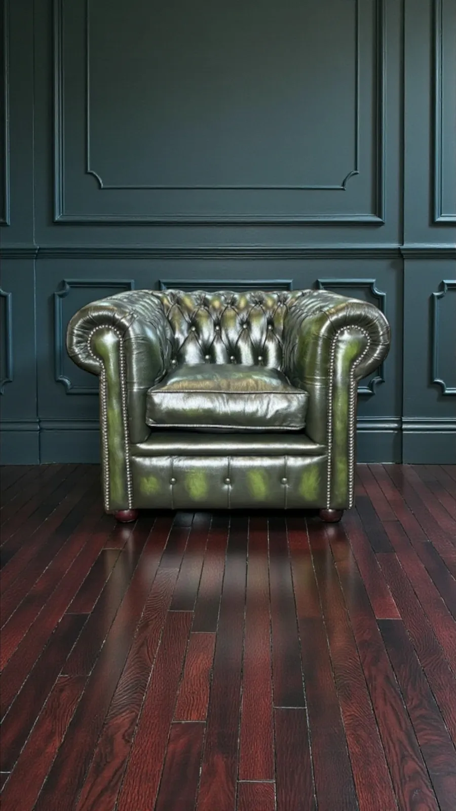Classic Chesterfield Club Chair In Antique Green Leather