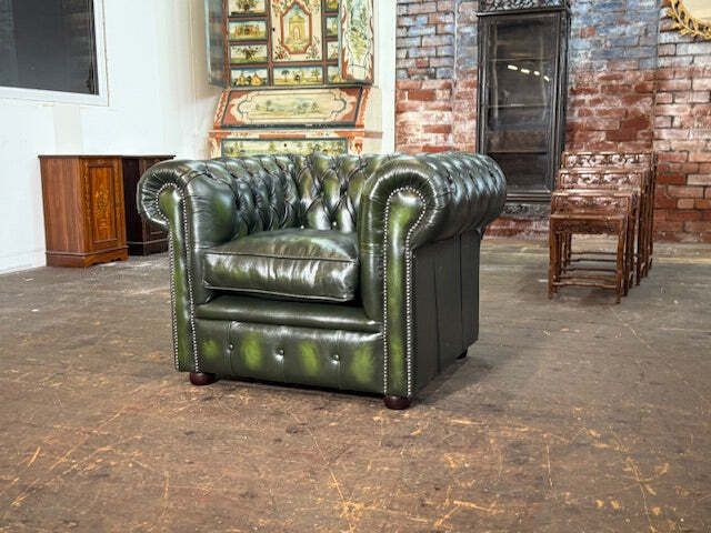 Classic Chesterfield Club Chair In Antique Green Leather photo furniture