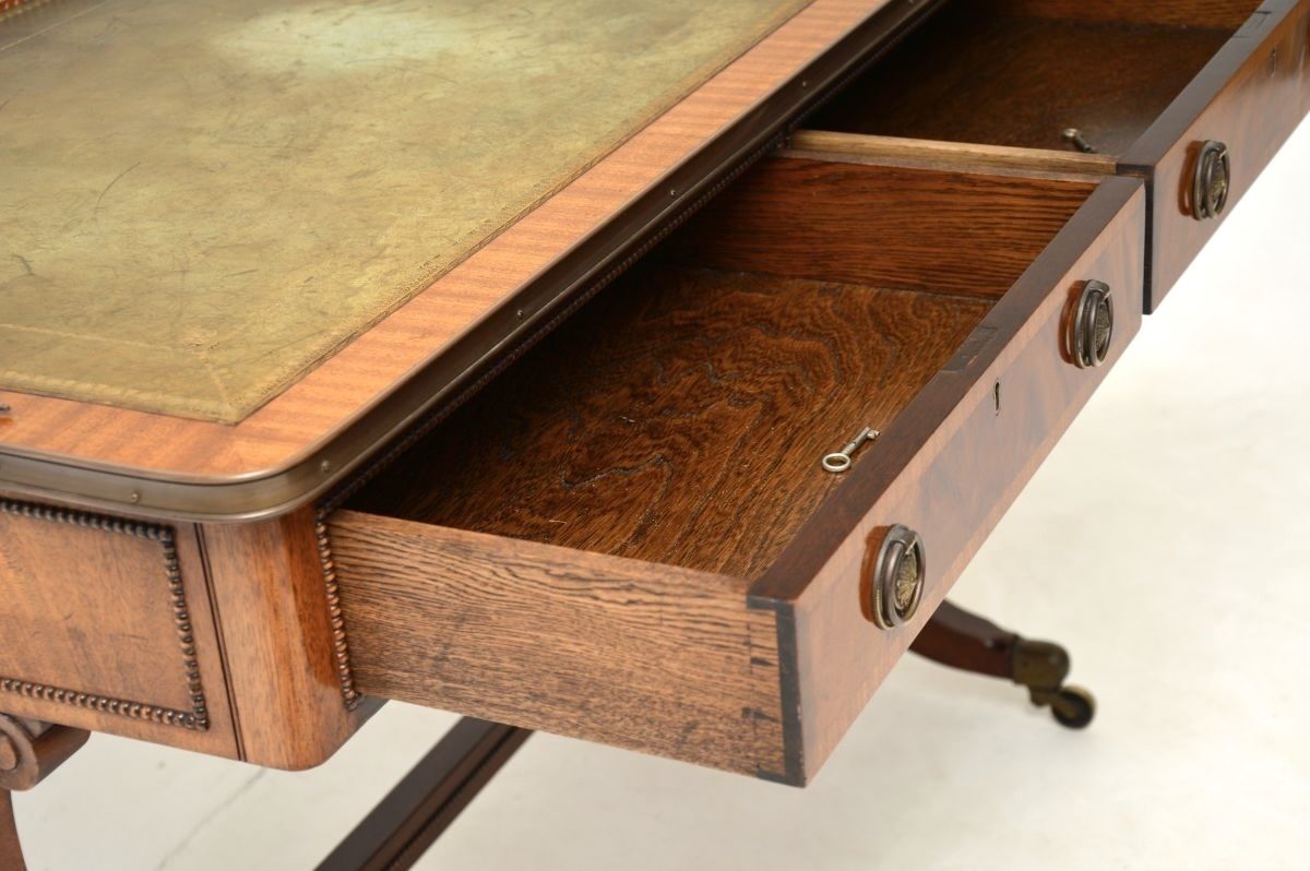 Antique Regency Style Mahogany Leather Top Desk / Writing Table photo vinterior