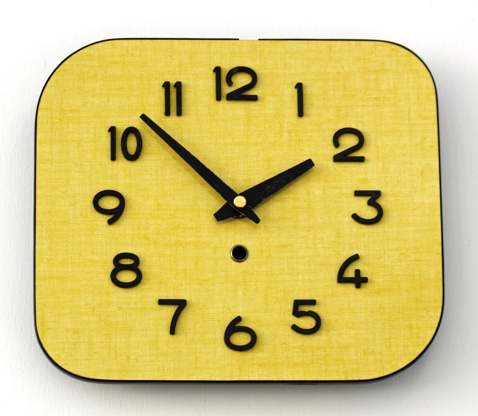 Vintage French Wall Clock   23cm Retro Mid Century Style Wooden Yellow Formica French 1950s Atomic Gift Off The Wall Clocks