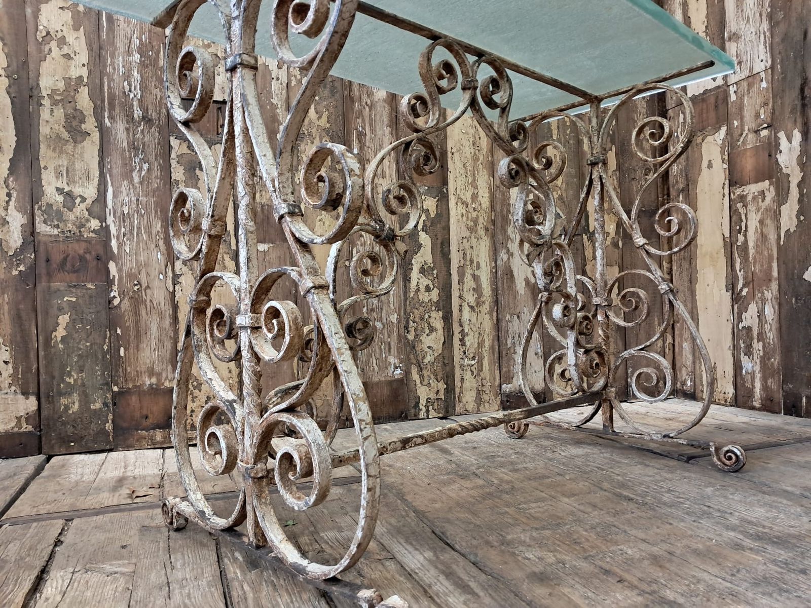 Vintage Glass Topped French Steel Table photo for sale