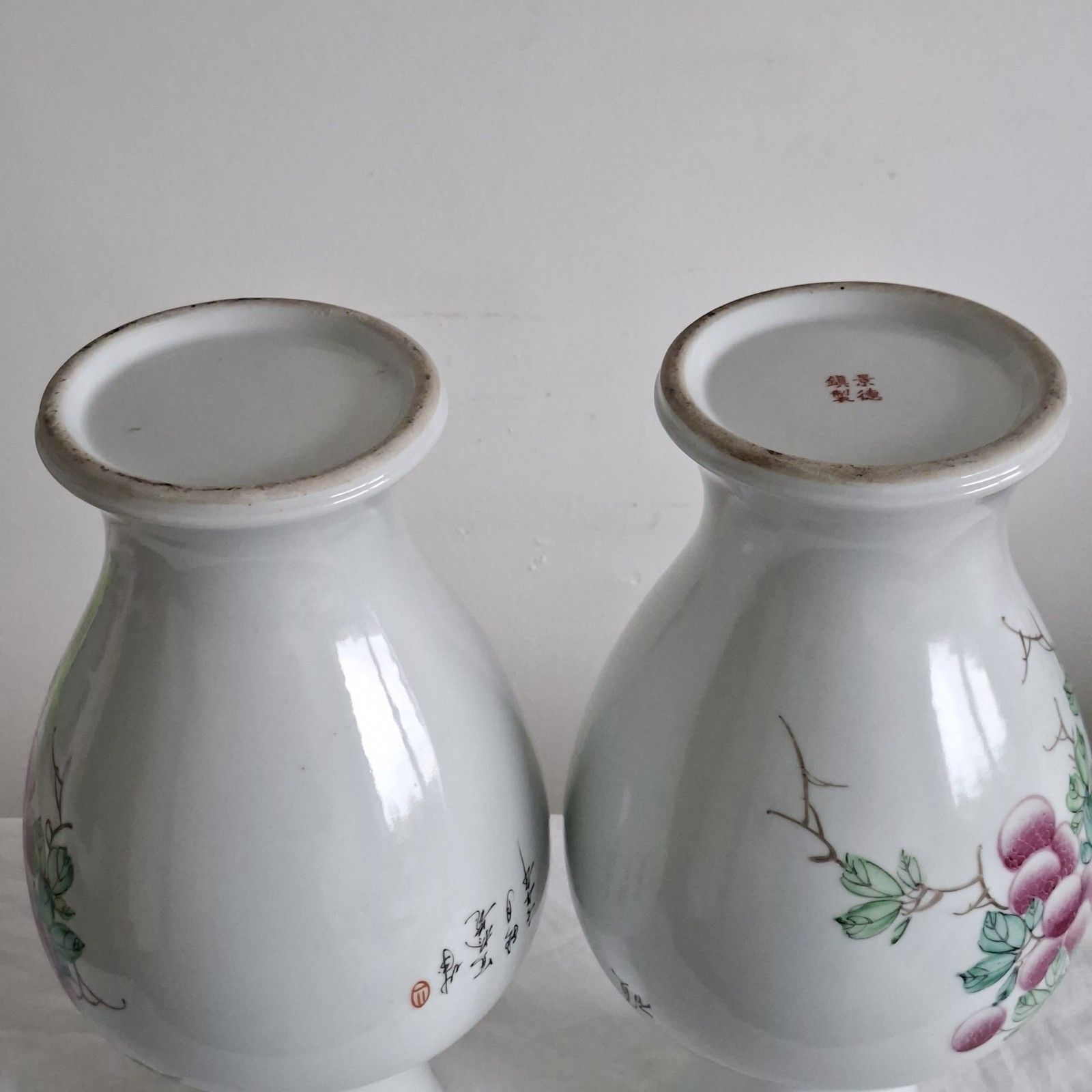 photo furniture Chinese Porcelain Vases Pair Jingdezhen Hand Painted Fruit Tree Oriental Decor