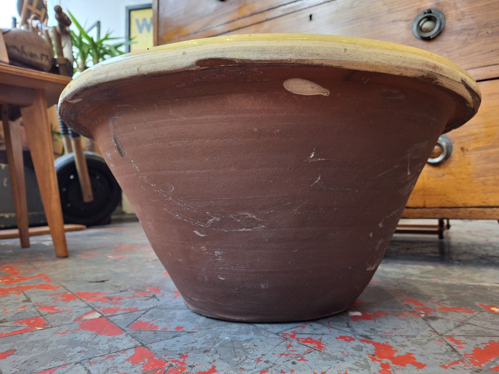Large 19th Century Glazed Terracotta Welsh Dairy Cream Bowl. Antique/Pancheon photo for sale