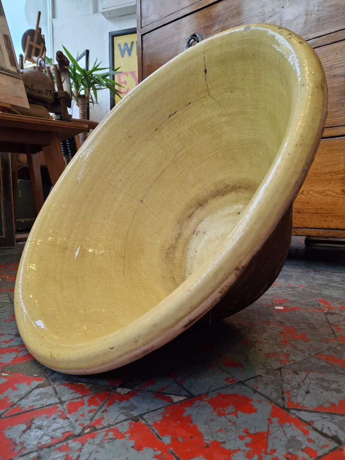 Large 19th Century Glazed Terracotta Welsh Dairy Cream Bowl. Antique/Pancheon photo Home Decor
