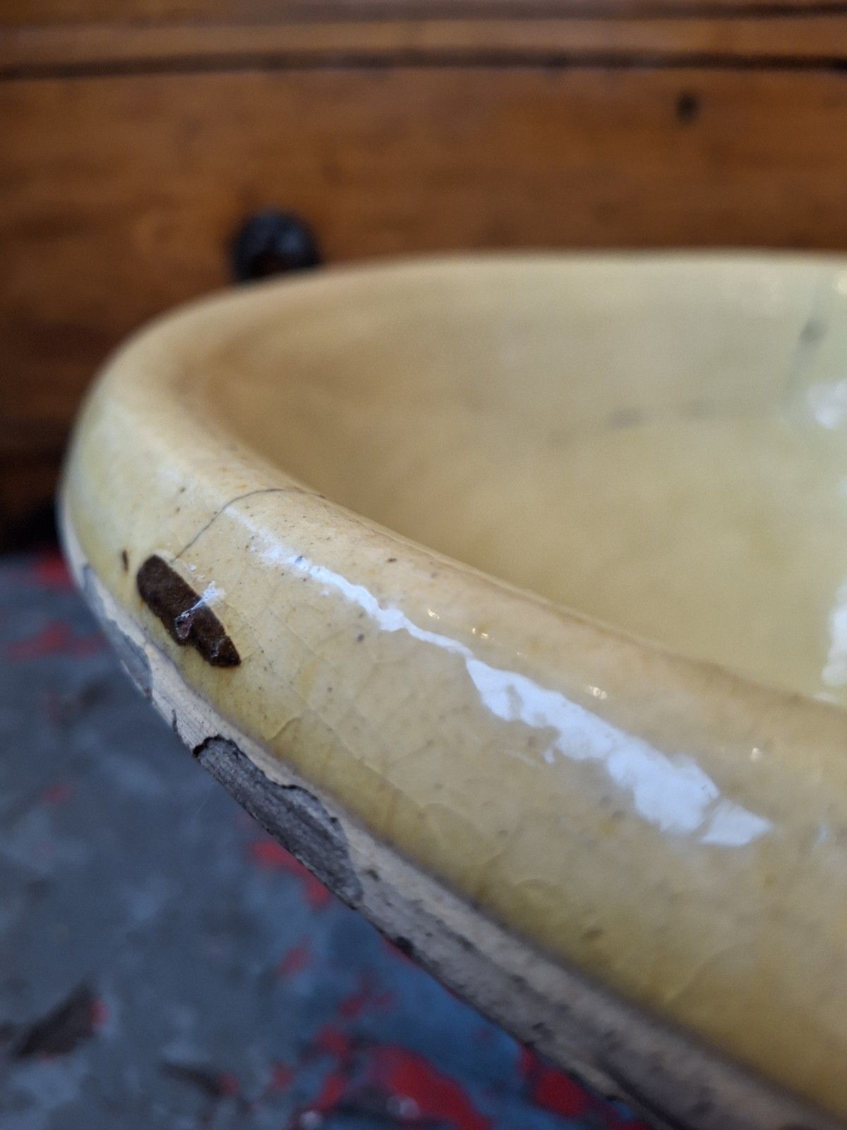 Large 19th Century Glazed Terracotta Welsh Dairy Cream Bowl. Antique/Pancheon photo vinterior