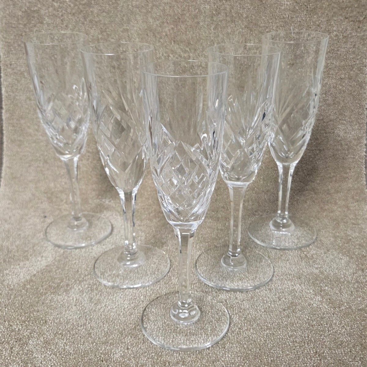 Set Of 5 Crystal Champagne Flutes – Saint Louis, Chantilly Pattern