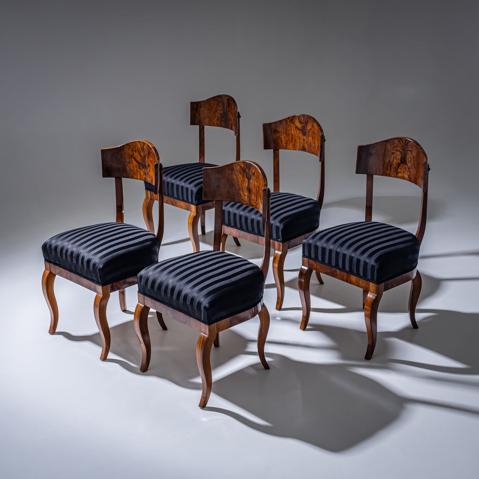 Set Of Five Biedermeier Shovel Back Chairs In Walnut, Circa 1830 photo furniture