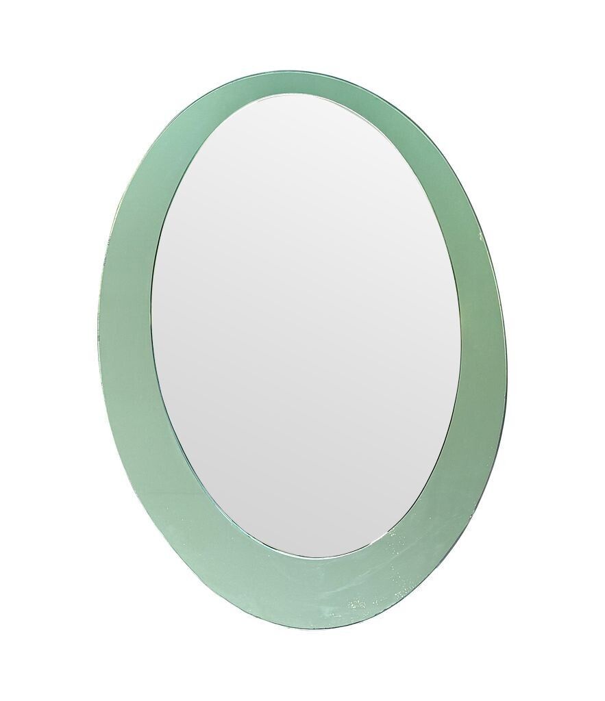 Copy   An Italian 1960s Crystal Arte Oval Mirror With Pastel Mint Green Mirrored Frame photo for sale