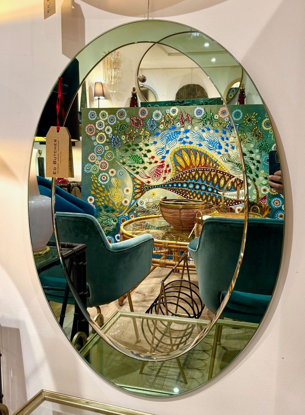 Copy   An Italian 1960s Crystal Arte Oval Mirror With Pastel Mint Green Mirrored Frame photo vintage