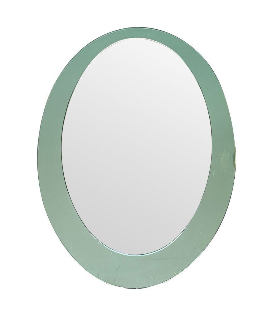 1685.0 Copy   An Italian 1960s Crystal Arte Oval Mirror With Pastel Mint Green Mirrored Frame photo