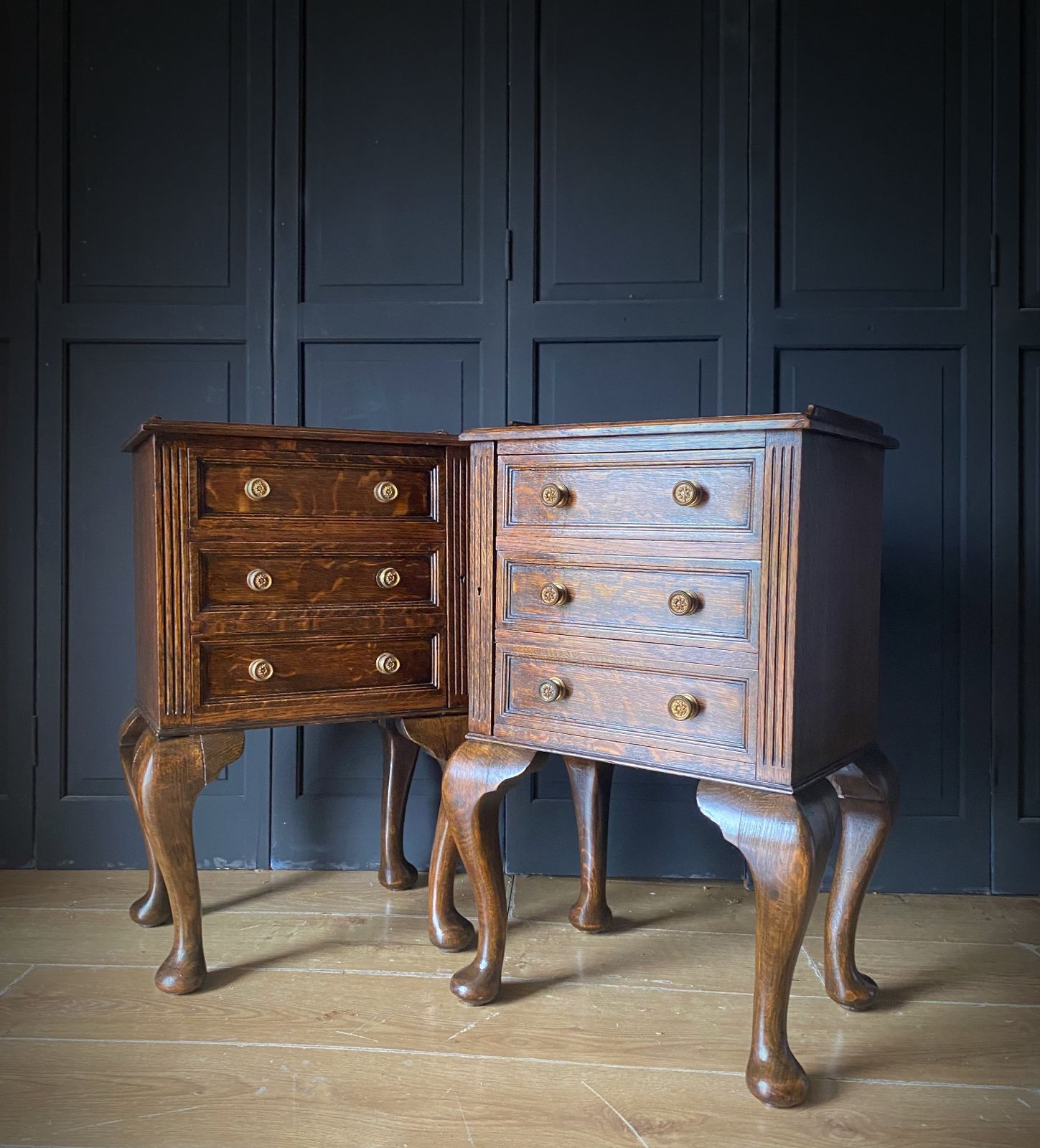 Pair Of Victorian Oak Collectors/Bedside Cabinets