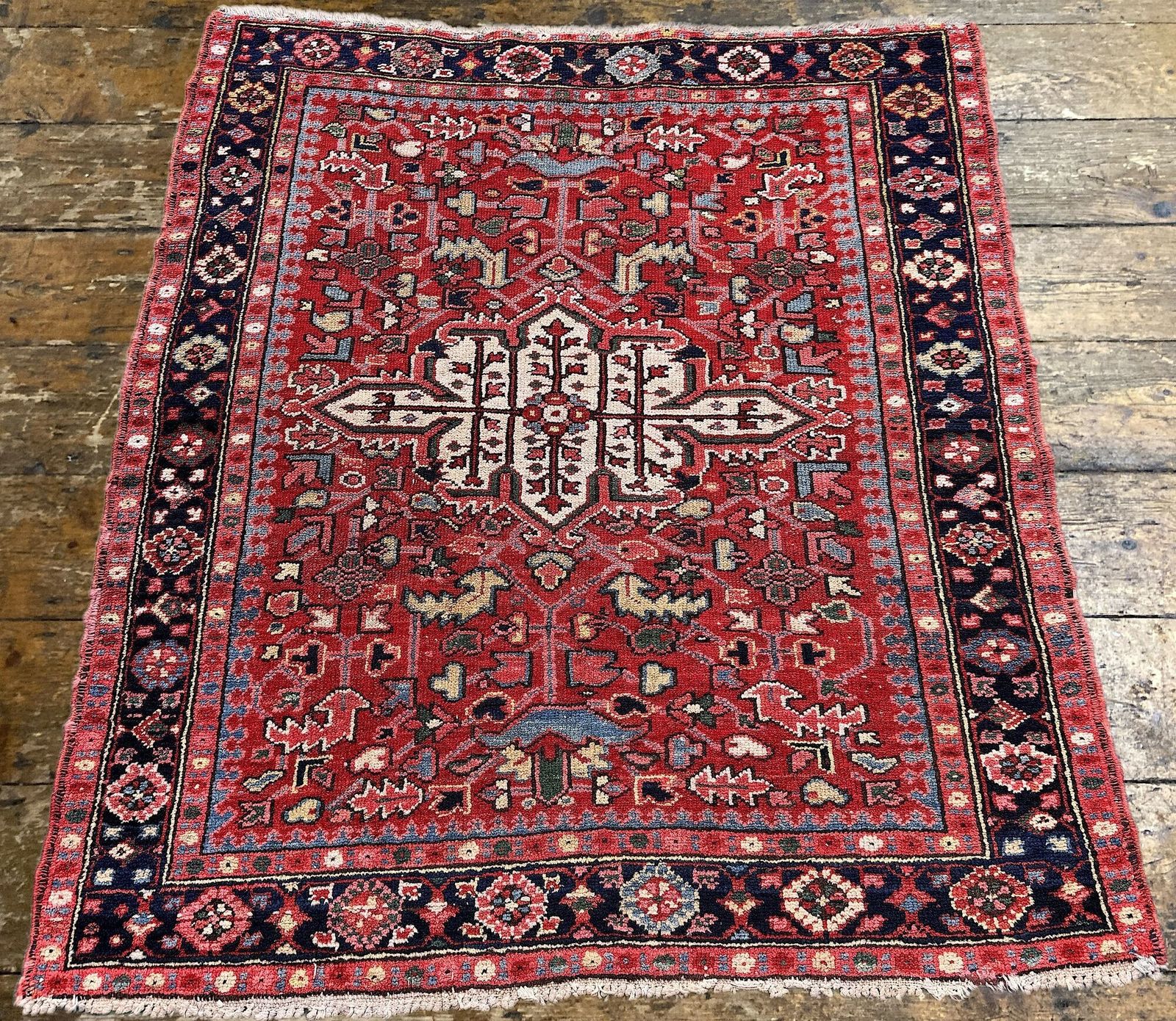 Antique Heriz Rug 1.28m X 1.15m photo Textiles
