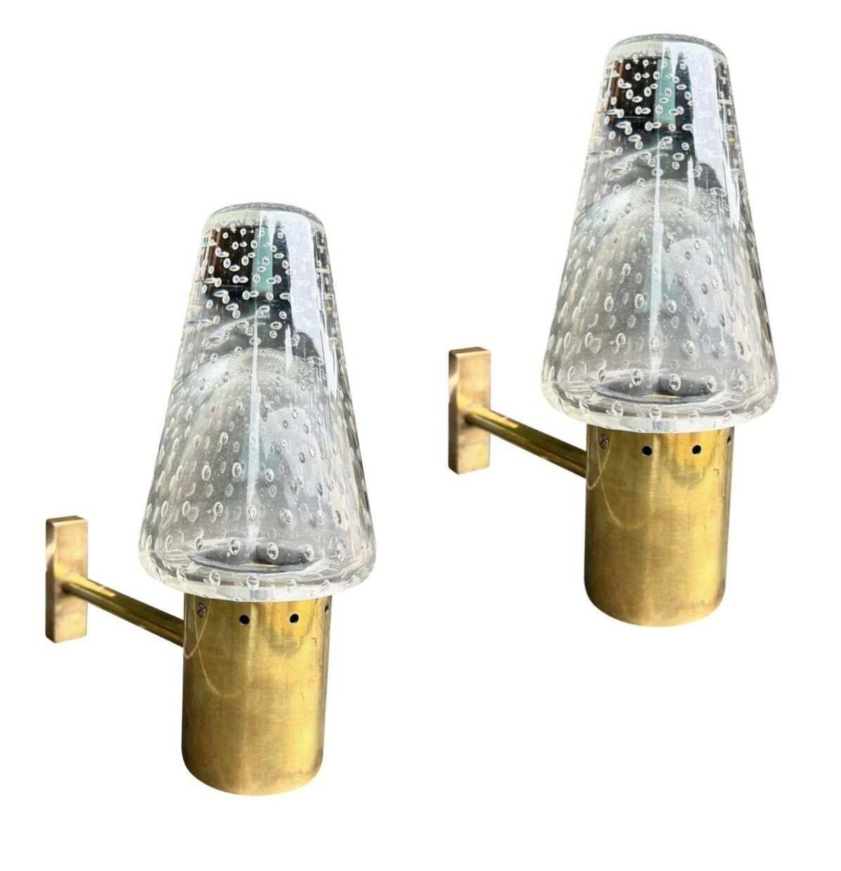 A Rare Pair Of 1950s Murano Glass And Brass Wall Lights By Gino Sarfatti And Archimede Seguso.