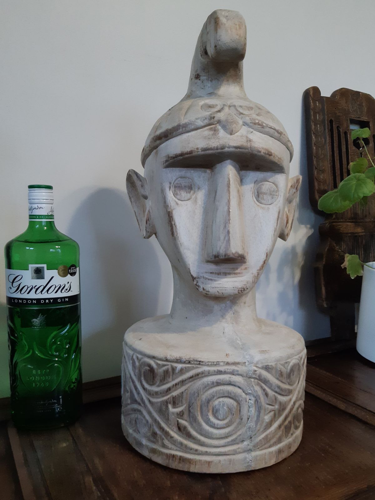 Carved Wooden Head Sculpture   Large, Tribal, Unusual, 20 Inches   Decorative